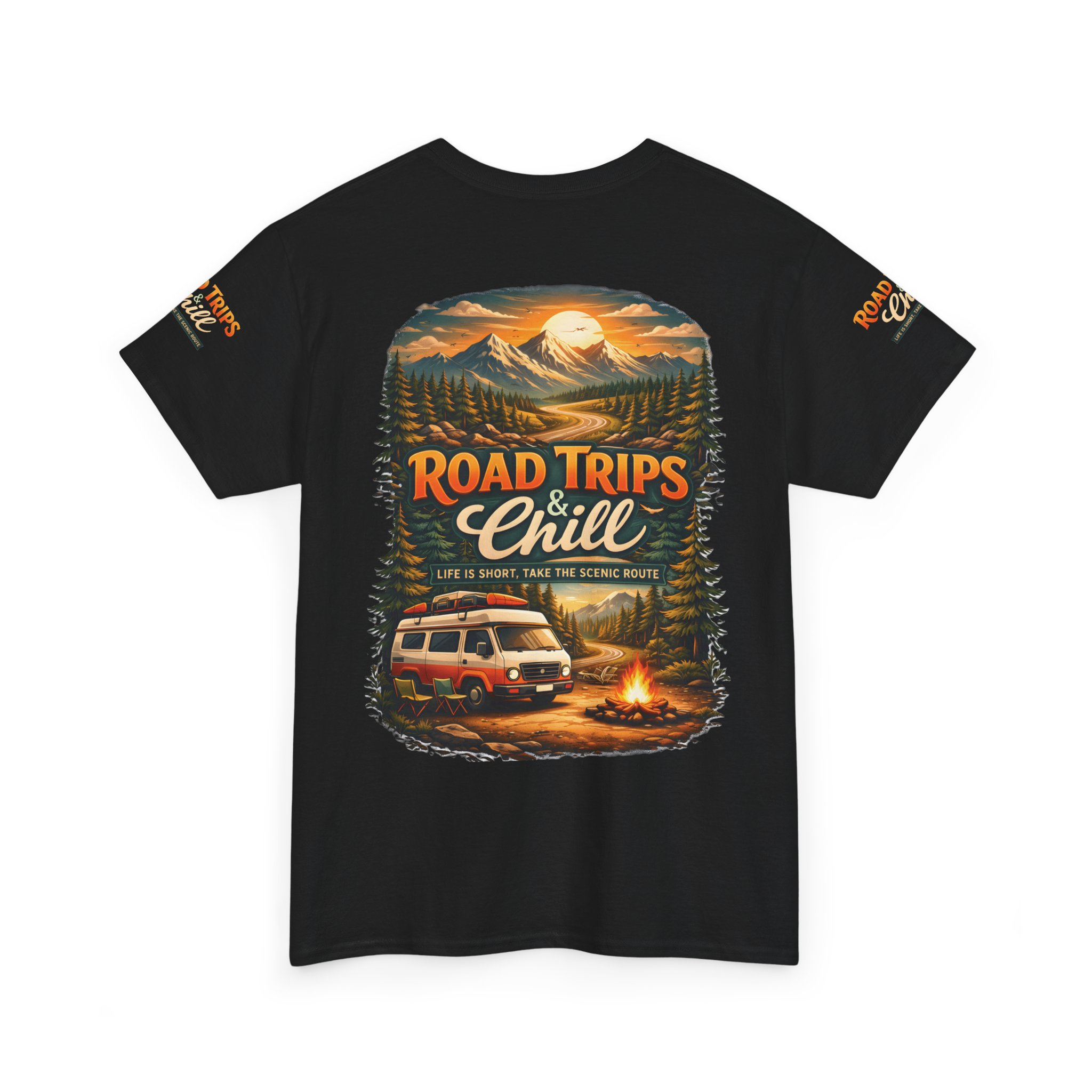 Unisex Heavy Cotton Tee — "Road Trips & Chill" Design Scenic-Line