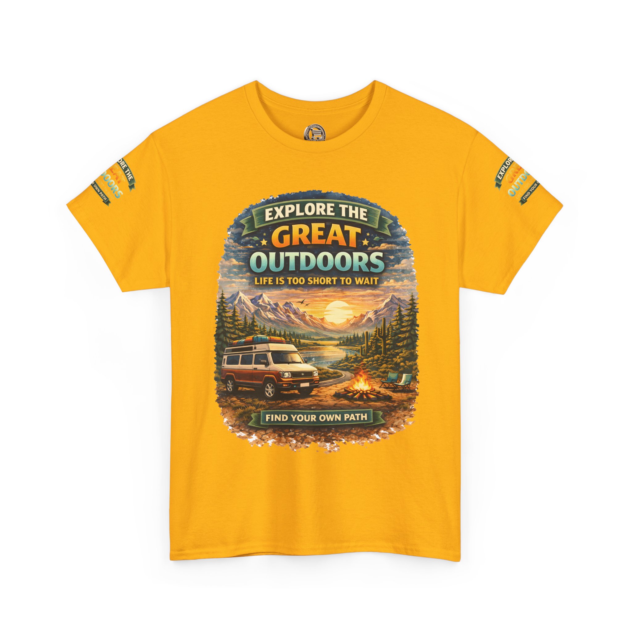 Unisex Heavy Cotton Tee — "Explore The Great Outdoors" Design Scenic-Line