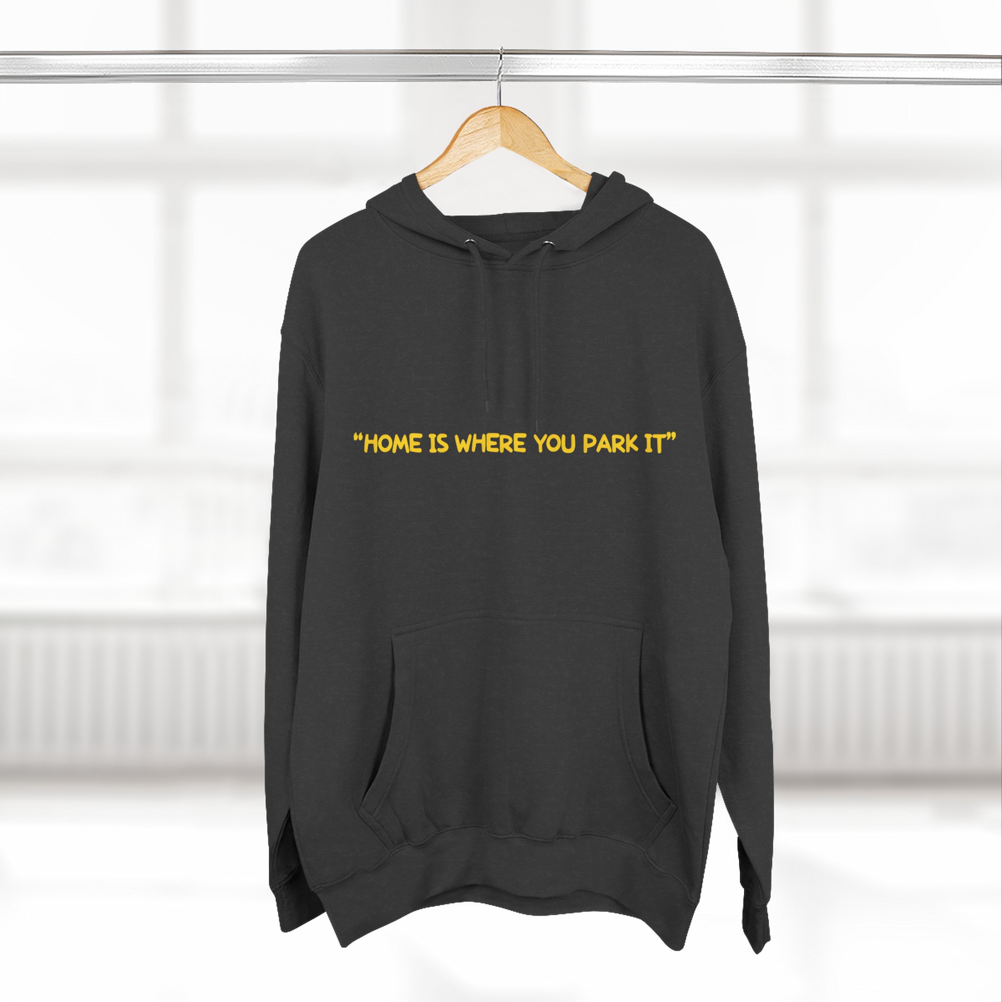 Three-Panel Fleece Hoodie - "Home Is Where You Park It" Design Sitcom-Line