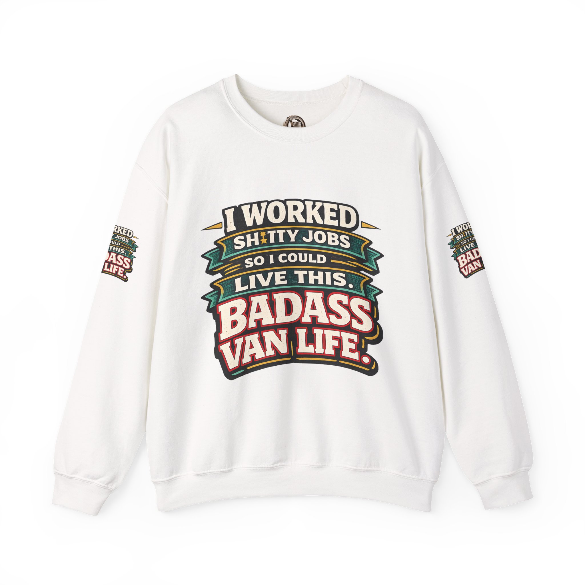Unisex Heavy Blend™ Crewneck Sweatshirt — "I Worked Shitty Jobs" Design F**K-Line
