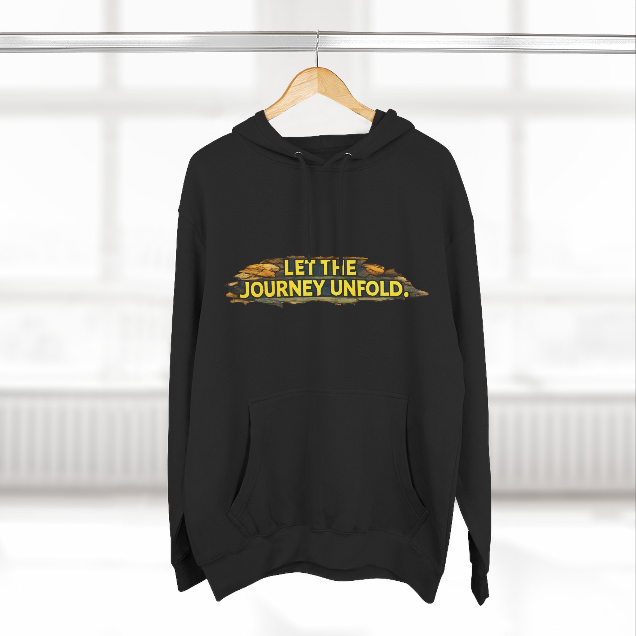 Three-Panel Fleece Hoodie - "Let The Journey Unfold" Design Cubic-Line