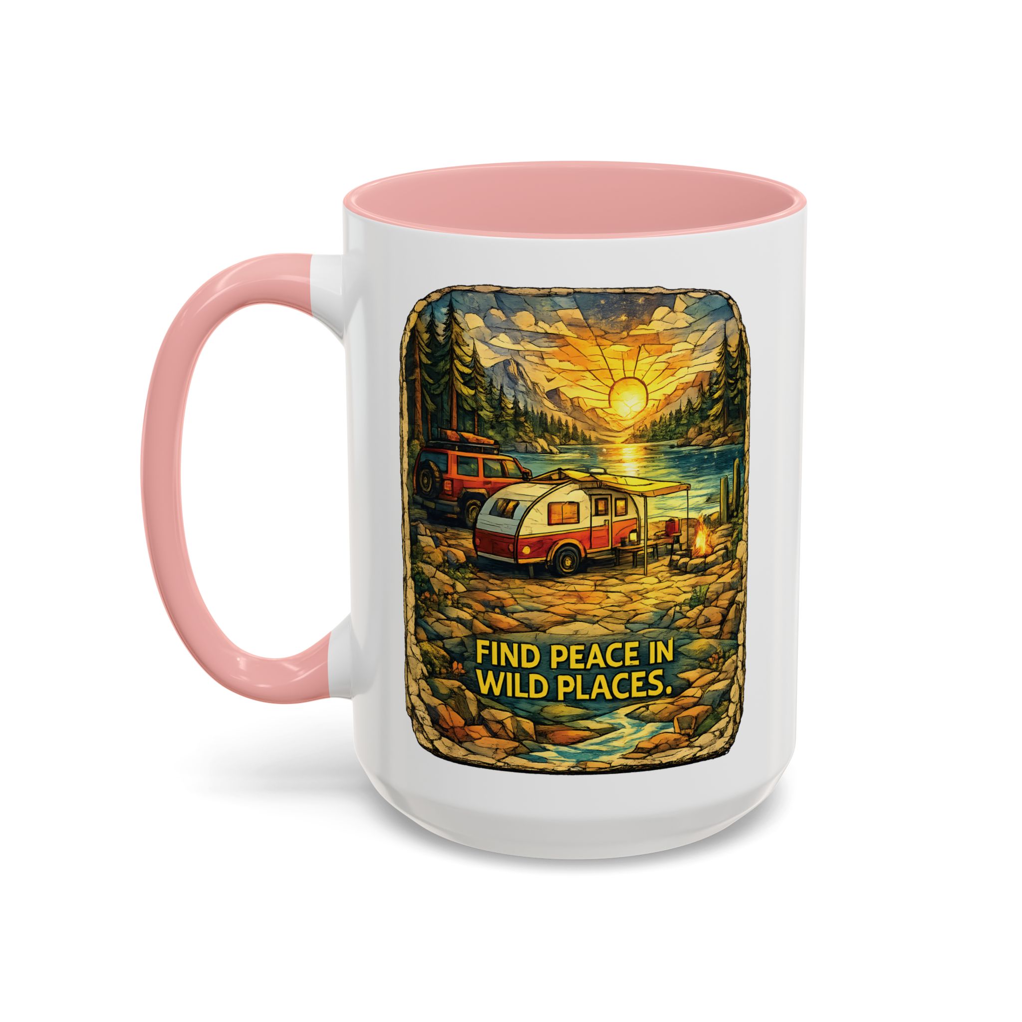 Accent Coffee Mug (11, 15oz) — "Find Peace In Wild Places" Design Cubic-Line
