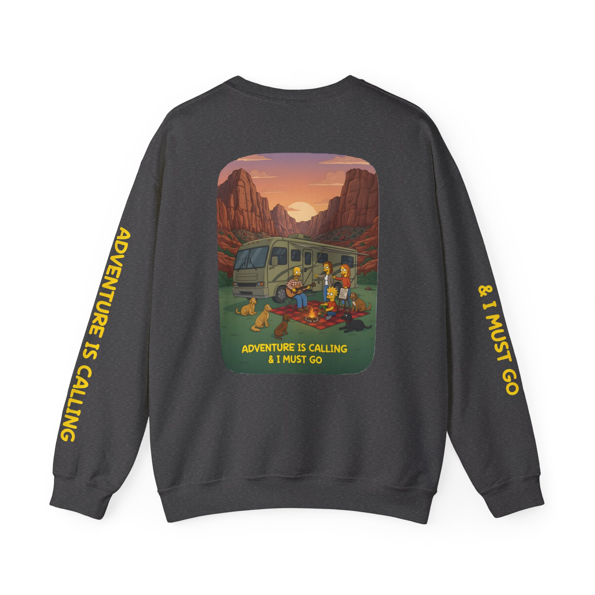 Unisex Heavy Blend™ Crewneck Sweatshirt — "Adventure Is Calling-I Must Go" Design Sitcom-Line
