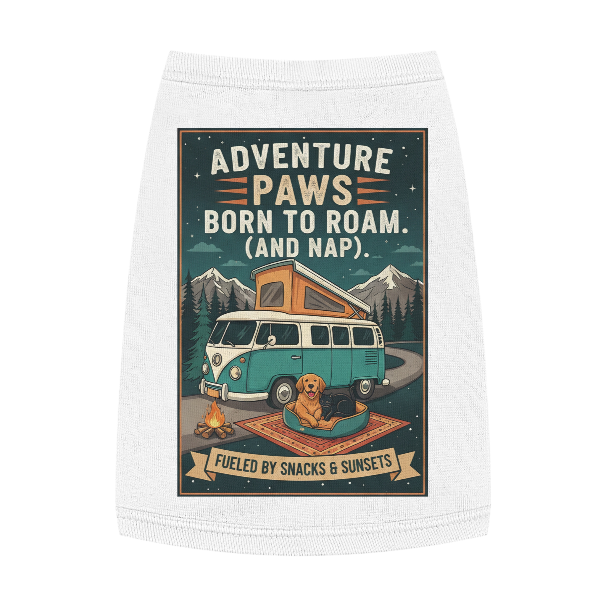 Pet Tank Top — "Adventure Paws Born to Roam (And Nap)" Camping Dog Shirt