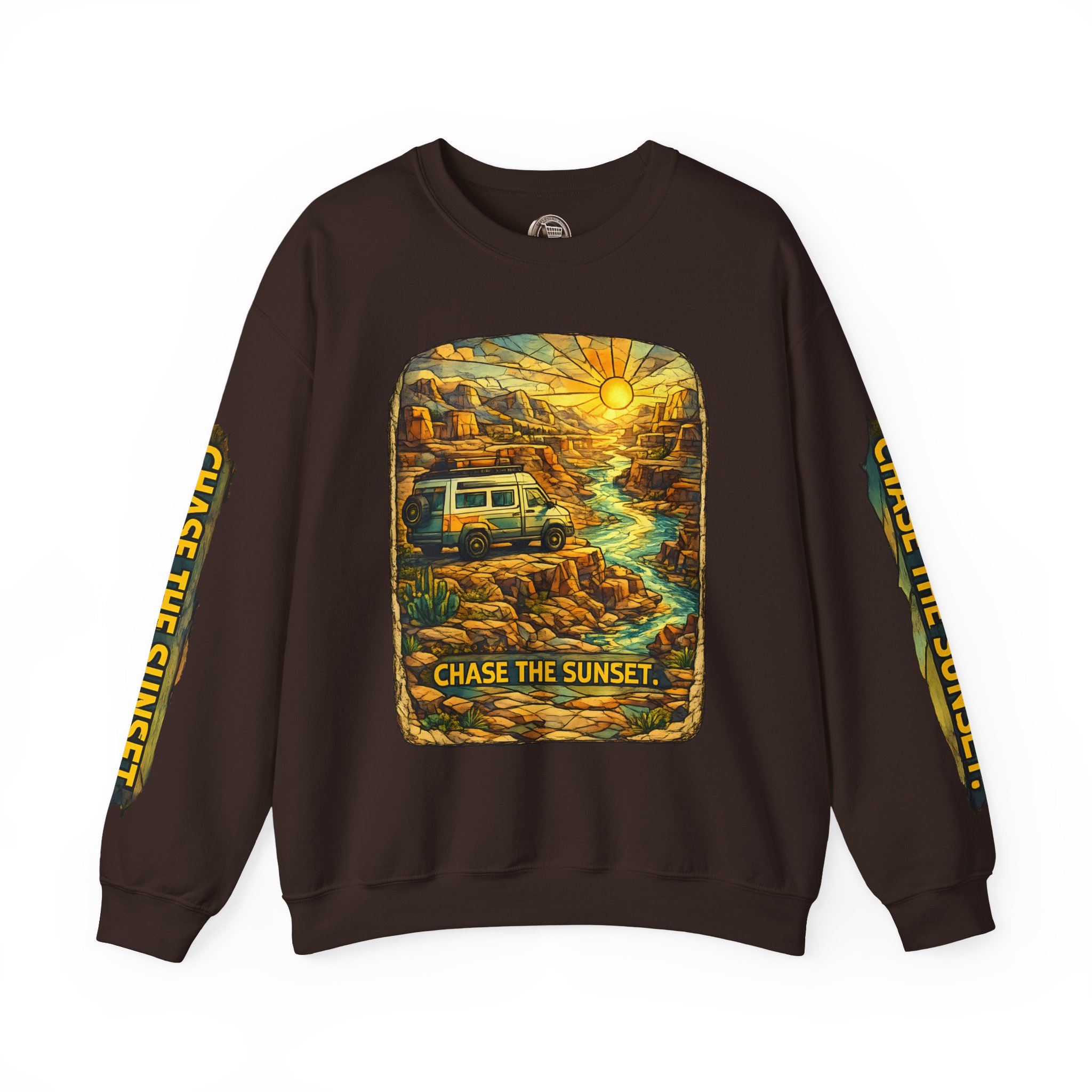 Unisex Heavy Blend™ Crewneck Sweatshirt — "Chase The Sunset" Design Cubic-Line