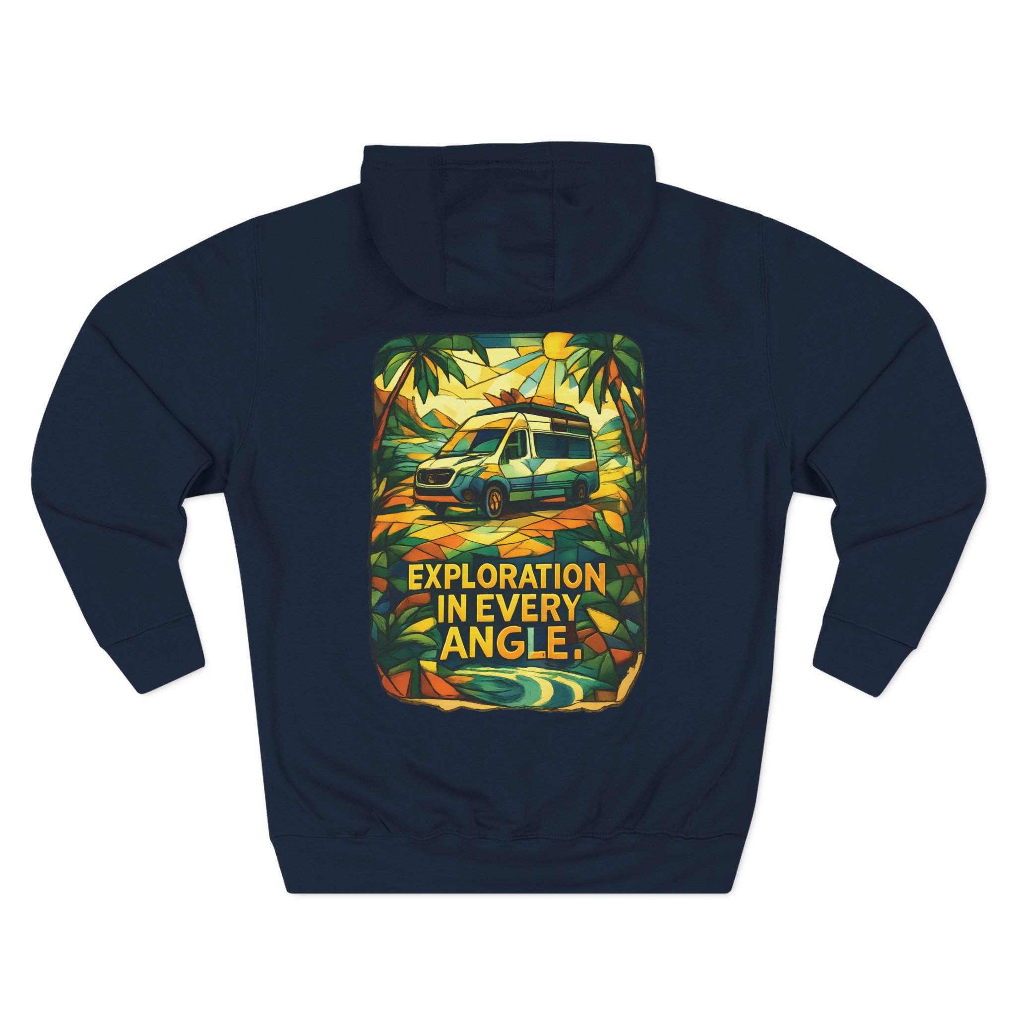 Three-Panel Fleece Hoodie - "Exploration In Every Angle" Design Cubic-Line