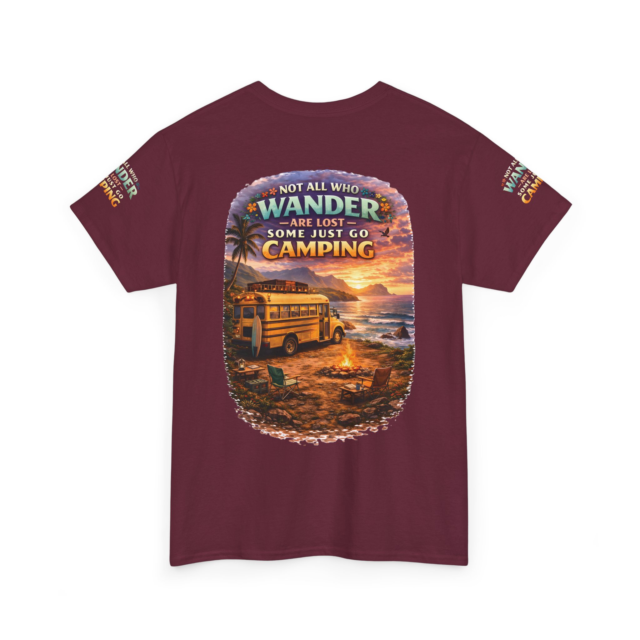 Unisex Heavy Cotton Tee — "Not All Who Wander Are Lost" Design Scenic-Line