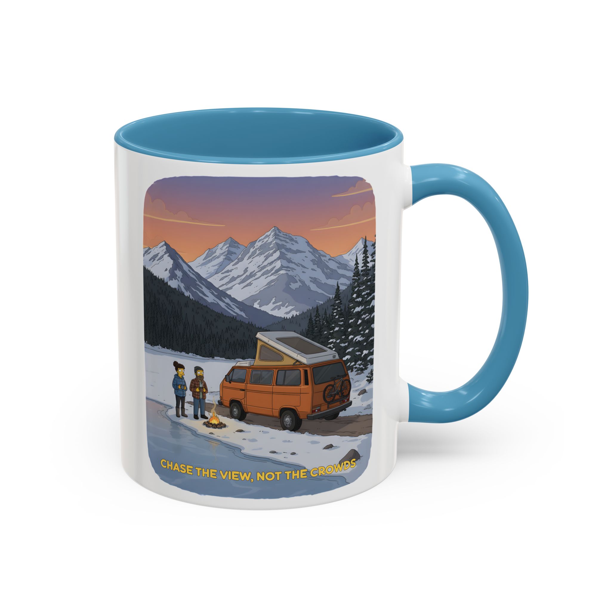 Accent Coffee Mug (11, 15oz) — "Chase The Views-Not The Crowds"" Design Sitcom-Line