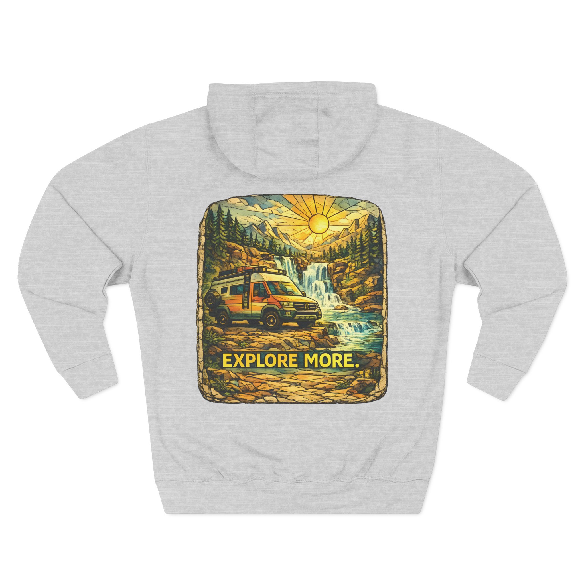 Three-Panel Fleece Hoodie - "Explore More" Design Cubic-Line