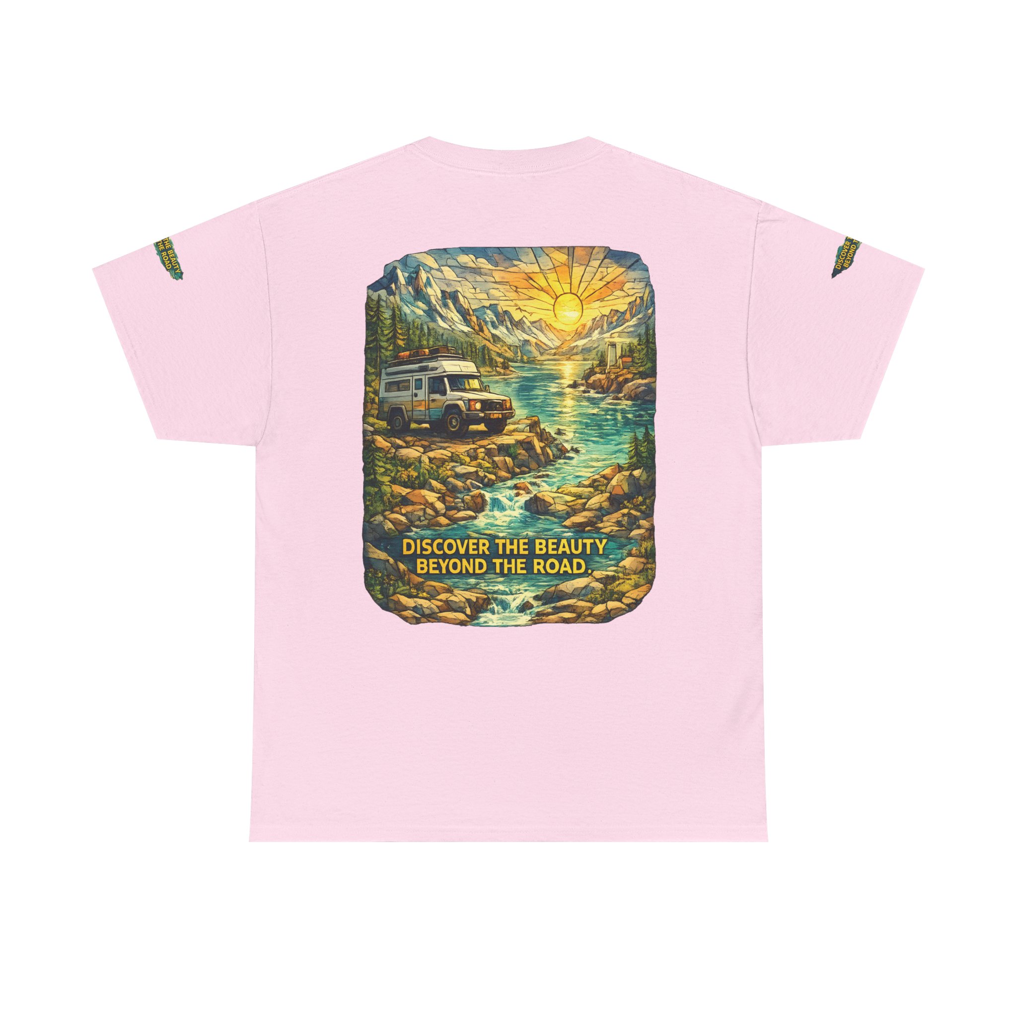 Unisex Heavy Cotton Tee — "Discover The Bieuty Beyond The Road" Design Cubic-Line