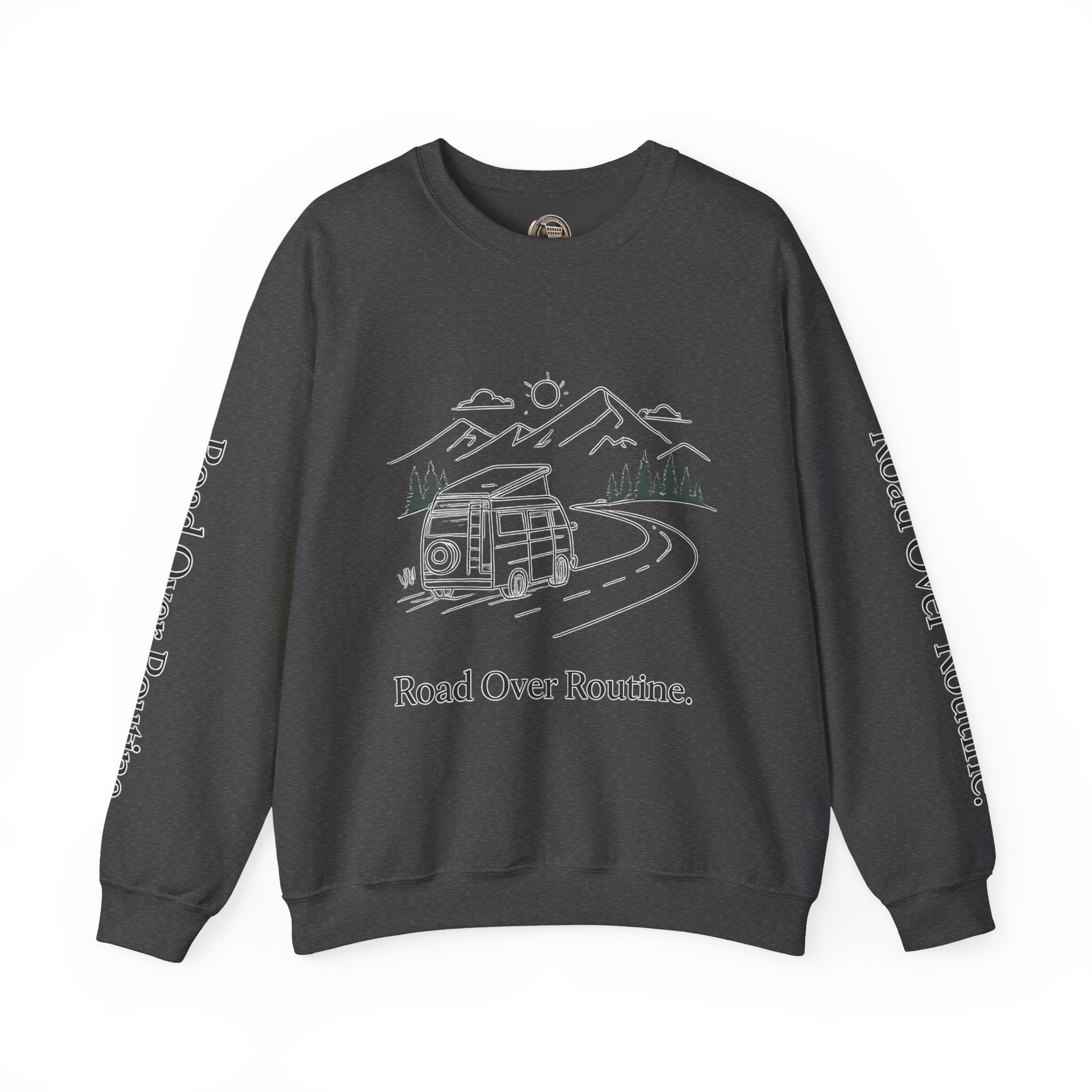 Unisex Heavy Blend™ Crewneck Sweatshirt — "Road Over Routine" Design Minimal-Line