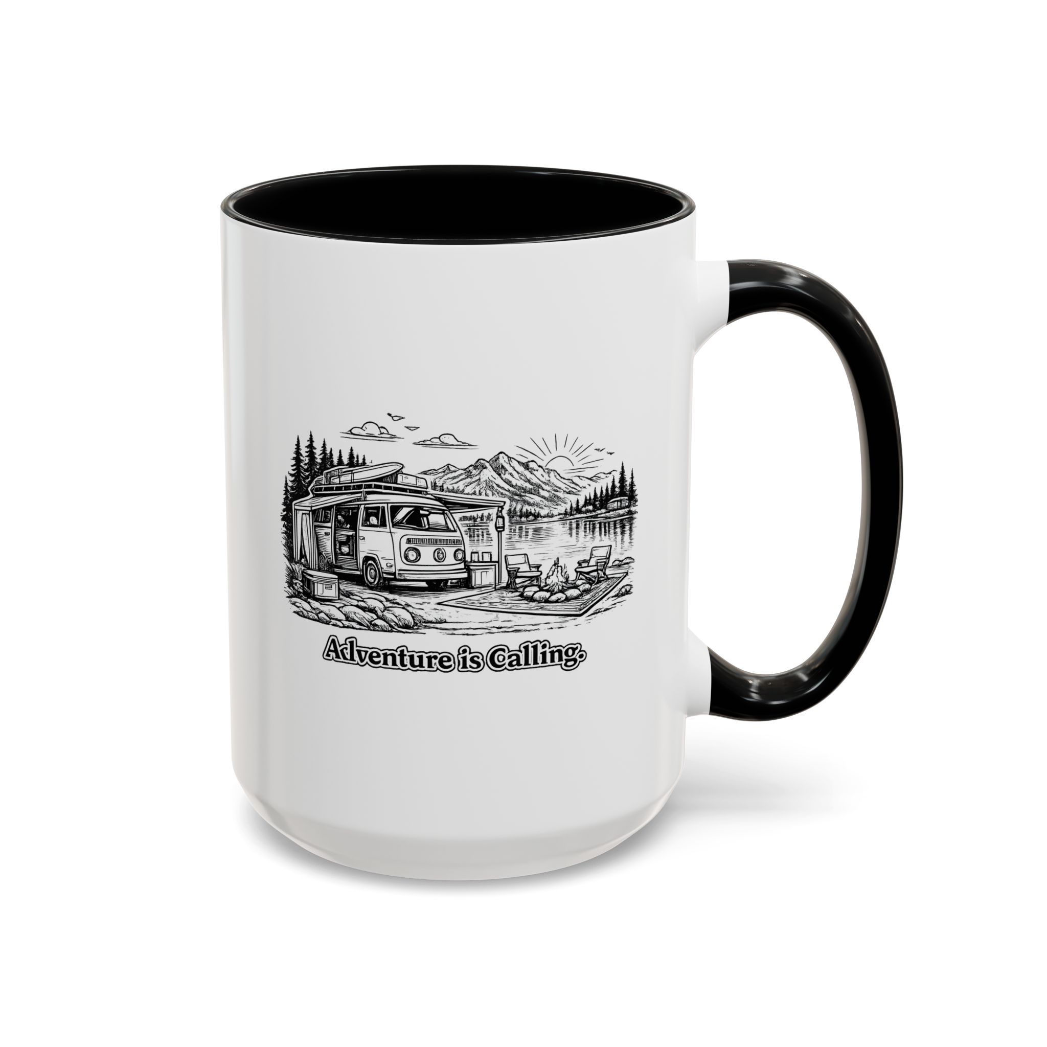 Accent Coffee Mug (11, 15oz) — "Adventure Is Calling" Design Minimal-Line