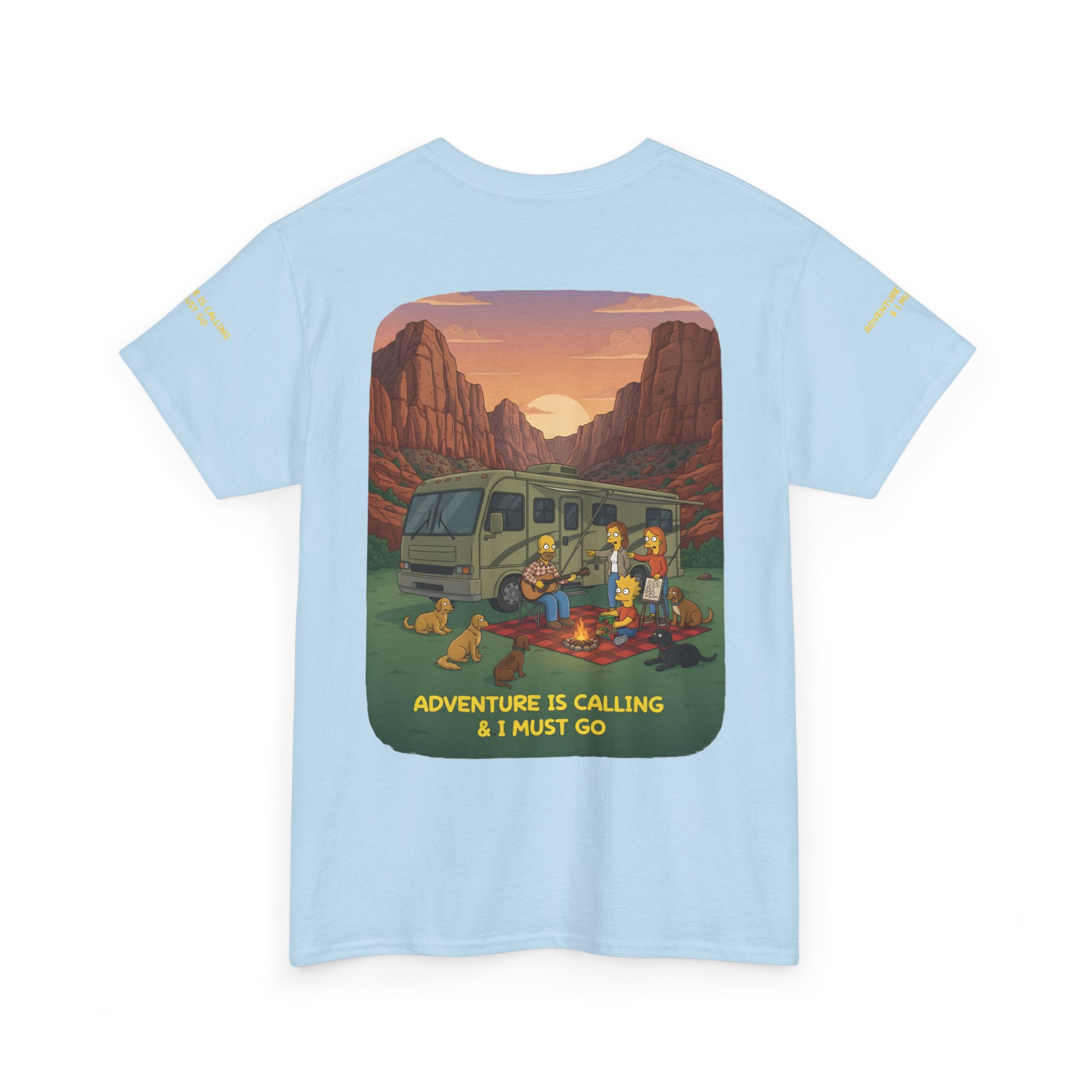 Unisex Heavy Cotton Tee — "Adventure Is Calling-I Must Go" Design Sitcom-Line