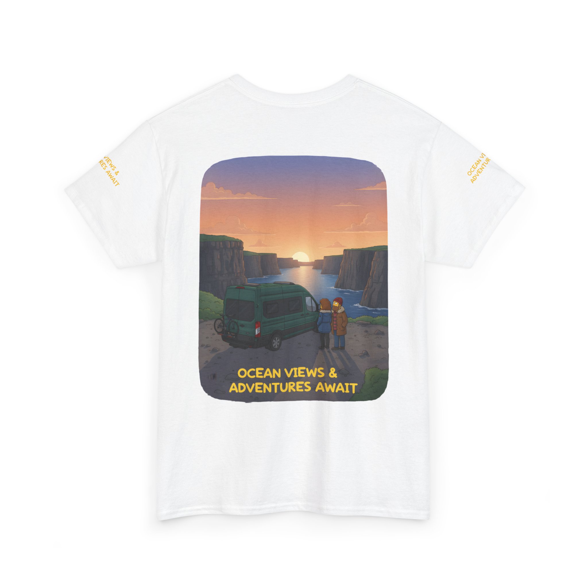 Unisex Heavy Cotton Tee — "Ocean Views-Adventures Awaits" Design Sitcom-Line