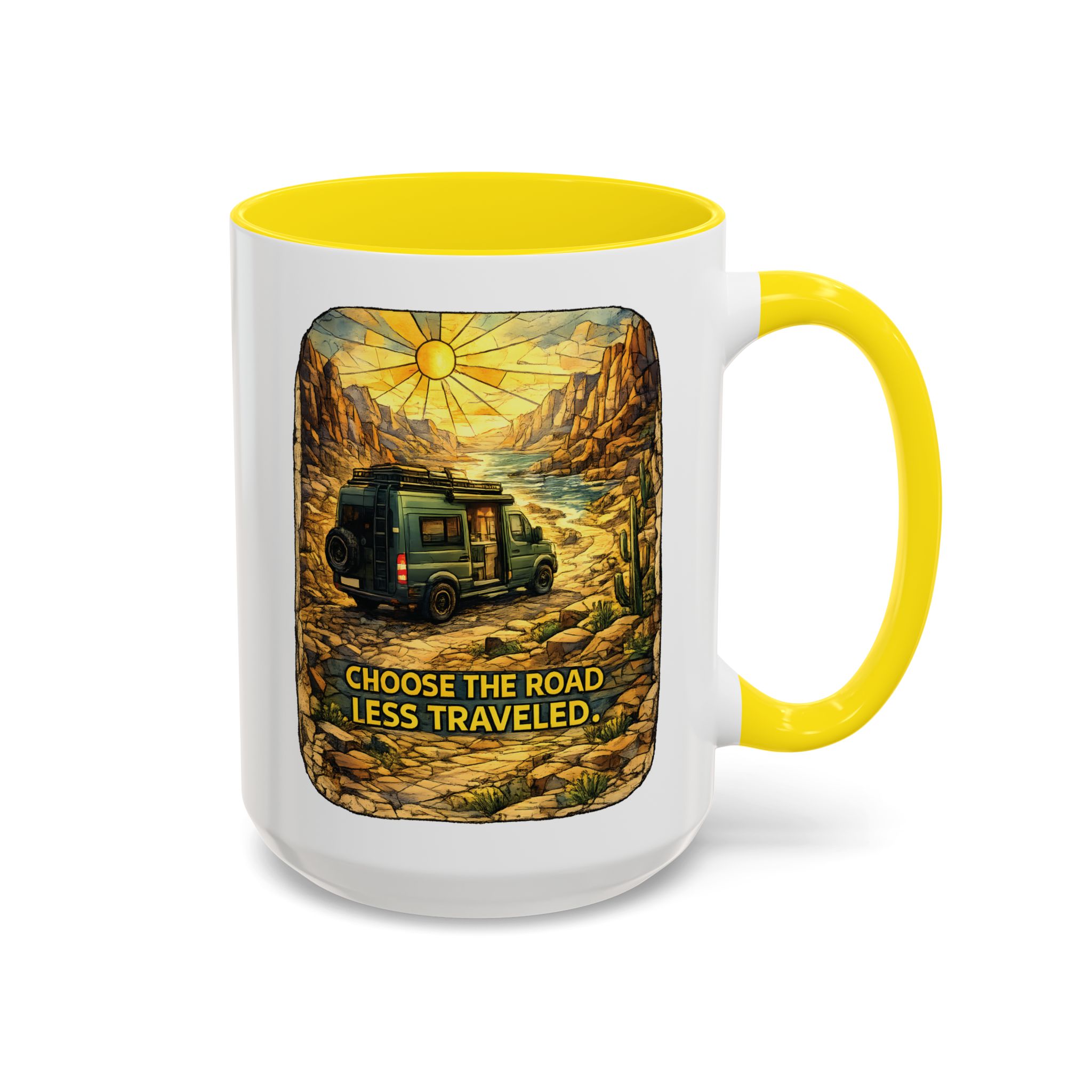 Accent Coffee Mug (11, 15oz) — "Choose The Road Less Traveled" Design Cubic-Line