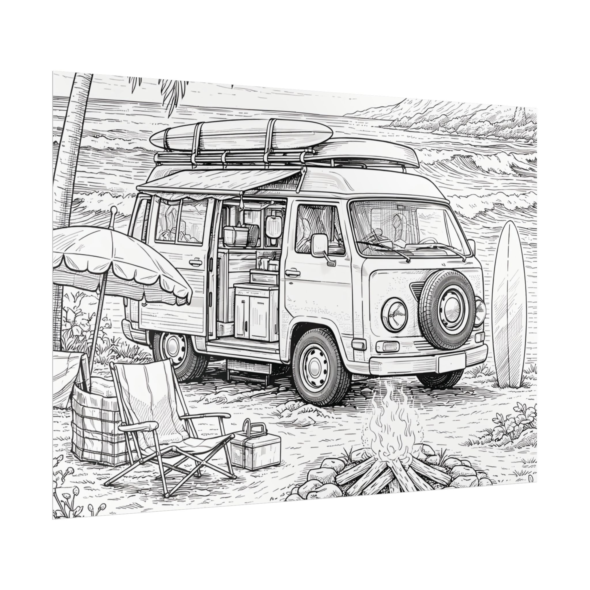 Campervan Poster — Vintage RV Camping Landscape Wall Art