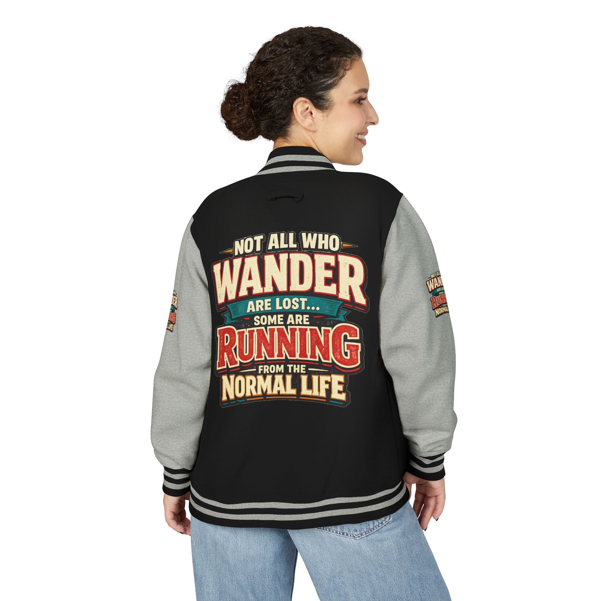 Unisex Heavyweight Letterman Jacket — "Not All Who Wander Are Lost" Design F**K-Line