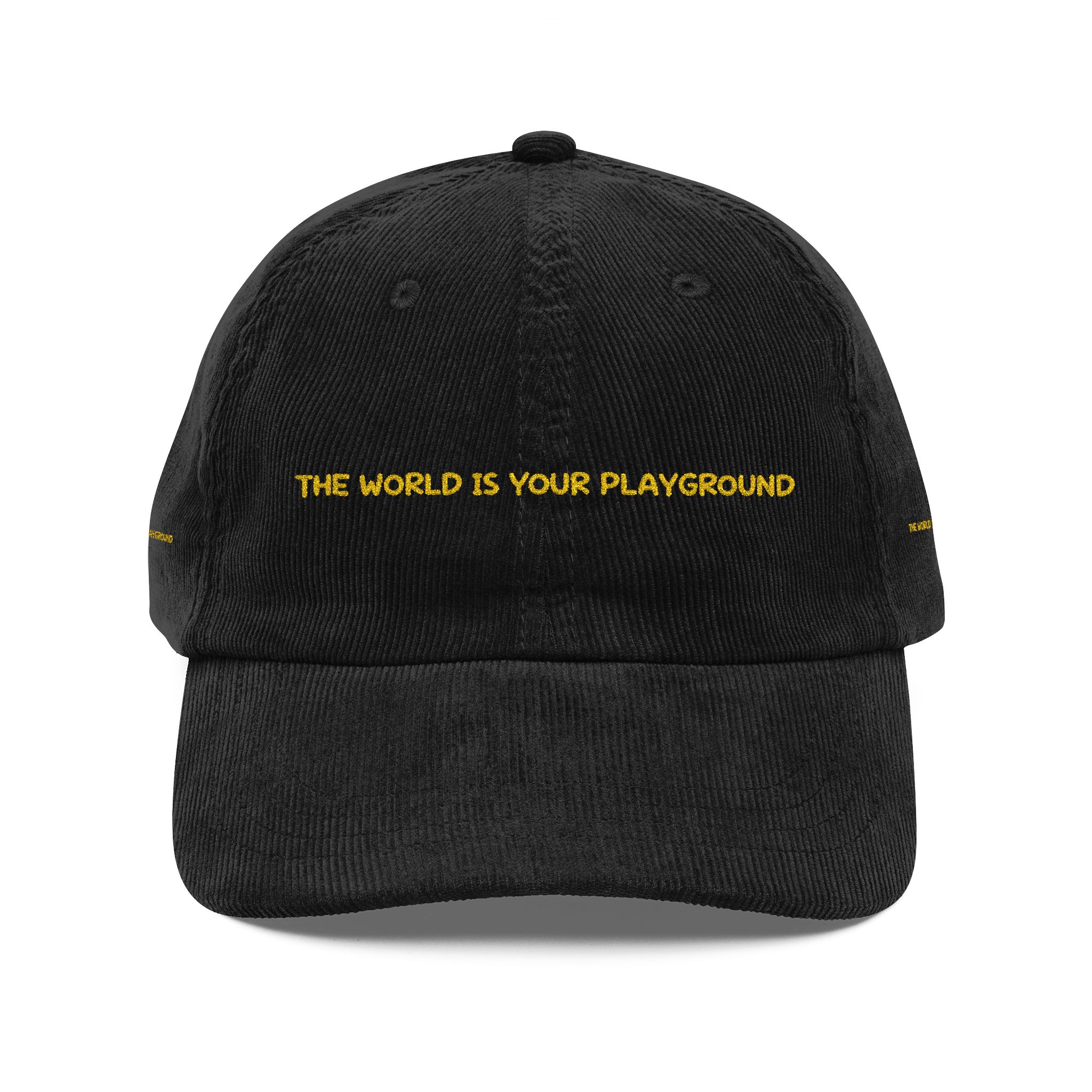Vintage Corduroy Cap (Embroidery) — "The World Is Your Playground" Embroidered Hat