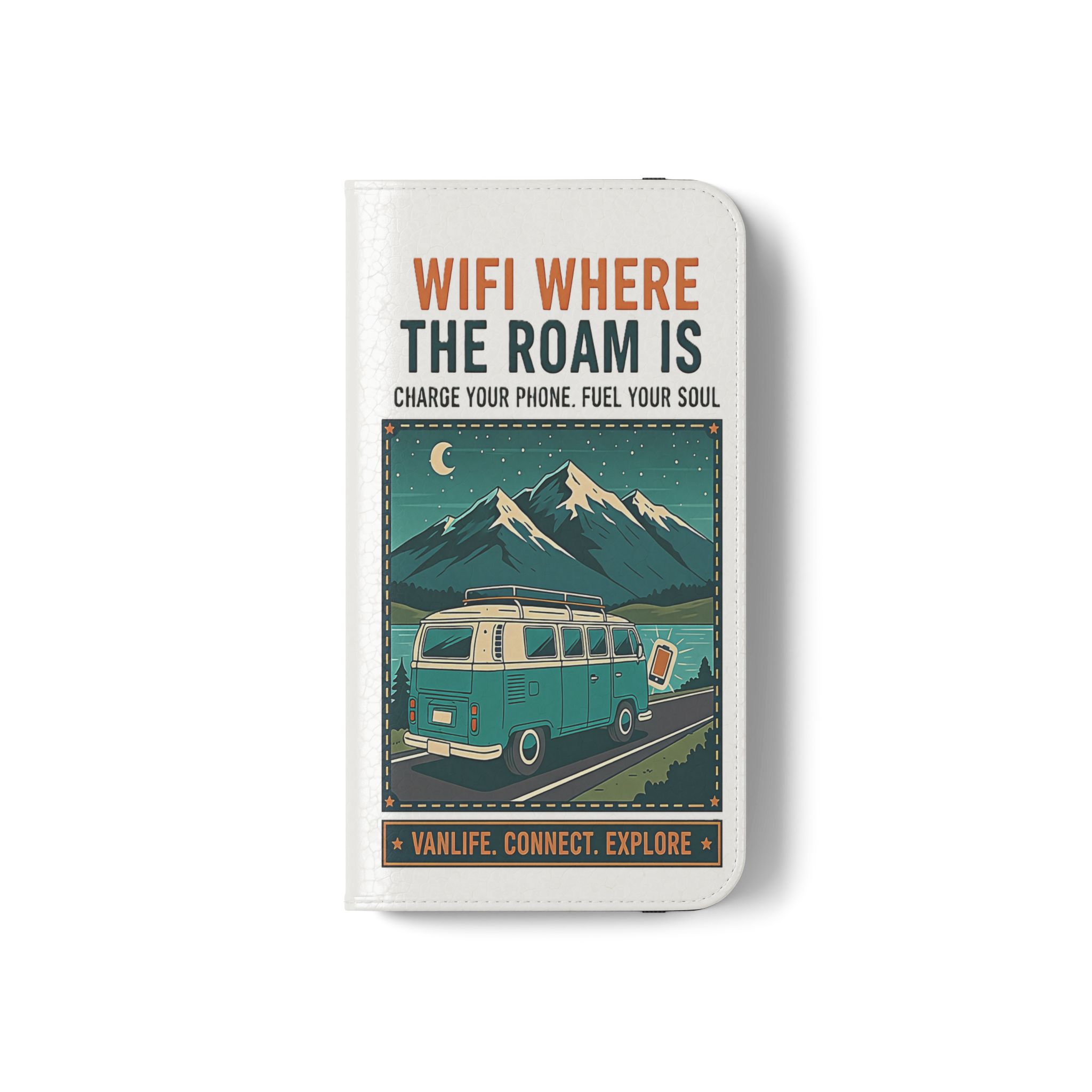 Flip Phone Case — “WiFi Where the Roam Is” Vanlife Wallet Case