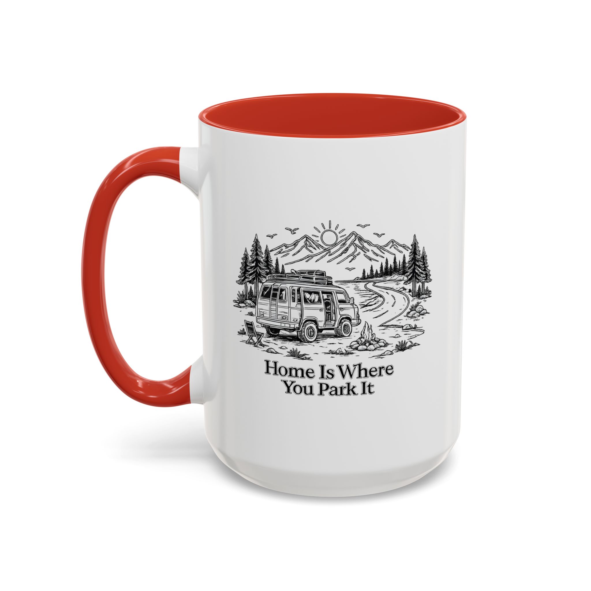 Accent Coffee Mug (11, 15oz) — "Home Is Where You Park It" Design Minimal-Line