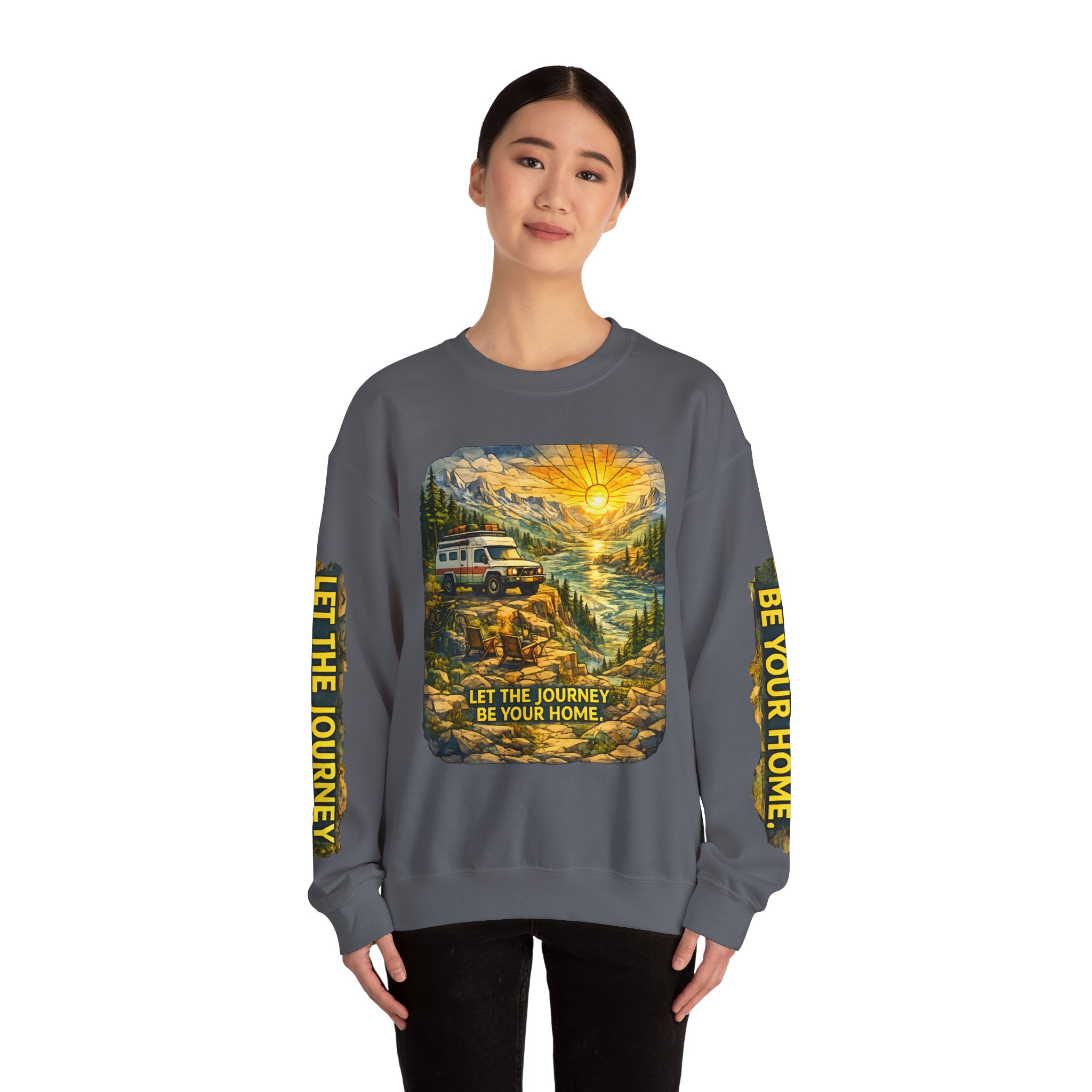 Unisex Heavy Blend™ Crewneck Sweatshirt — "Let The Journey Be Your Home" Design Cubic-Line