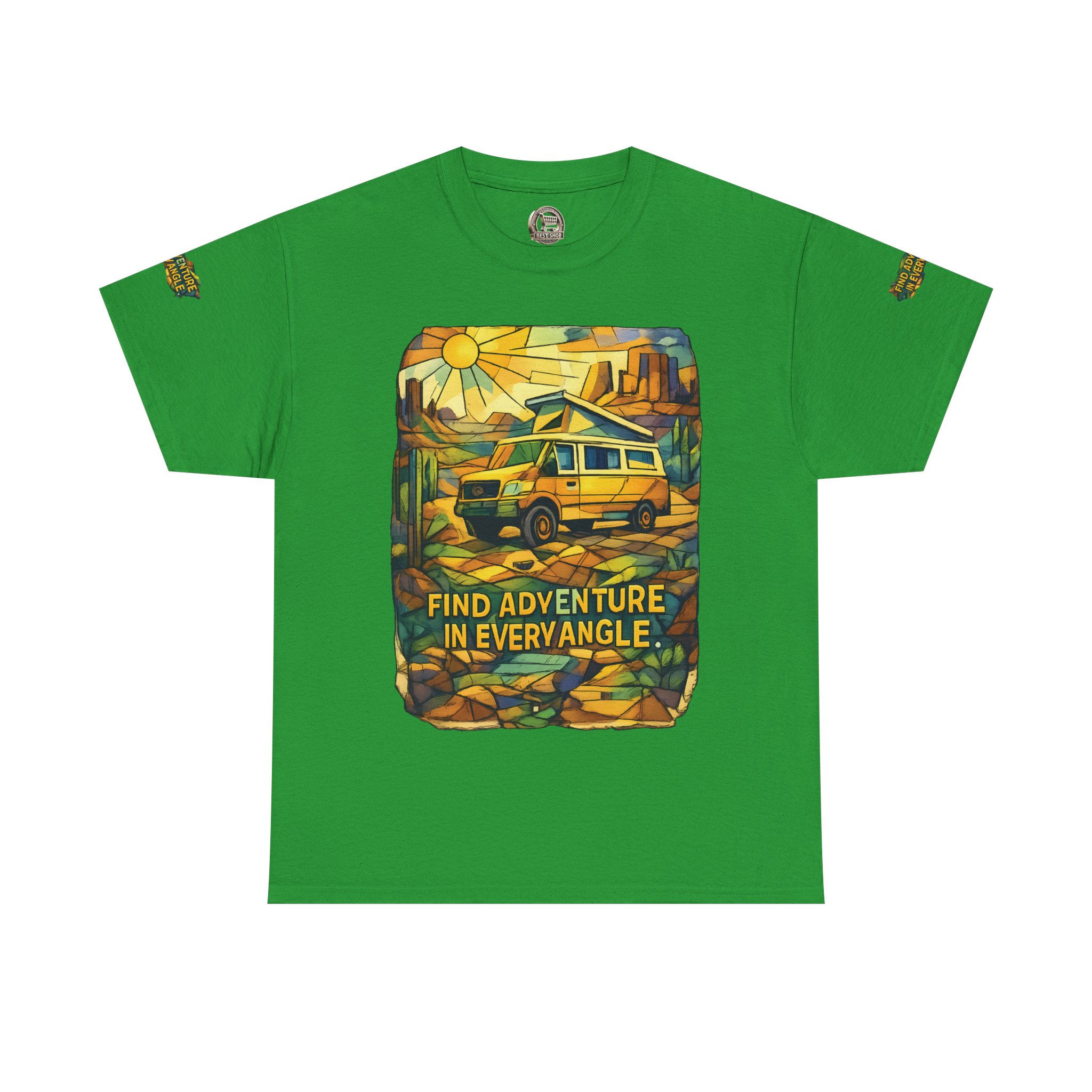 Unisex Heavy Cotton Tee — "Find Adventure In Every Corner" Design Cubic-Line