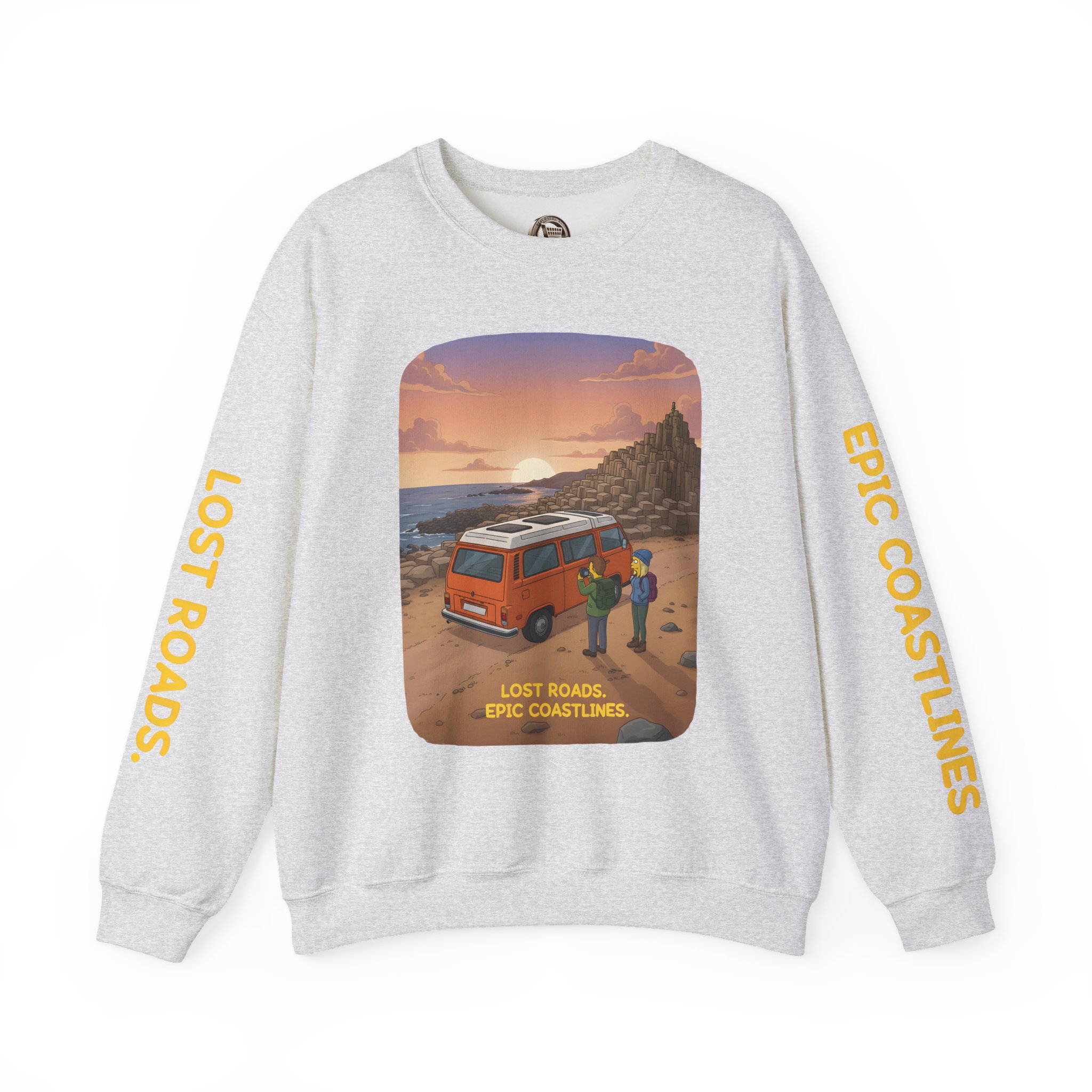 Unisex Heavy Blend™ Crewneck Sweatshirt — "Lost Roads Epic Coastlines" Design Sitcom-Line