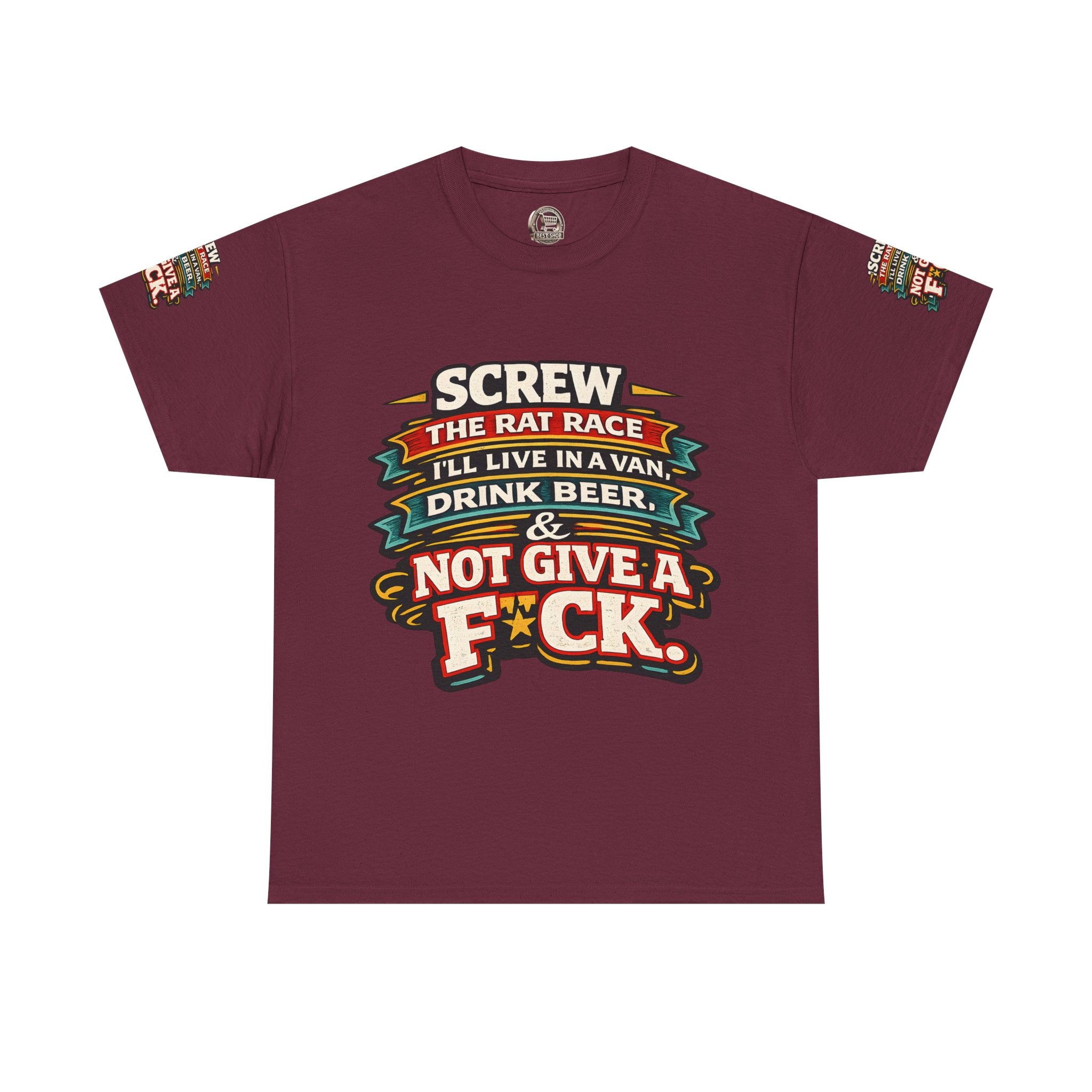 Unisex Heavy Cotton Tee — "Screw The Rat Race" Design F**K-Line