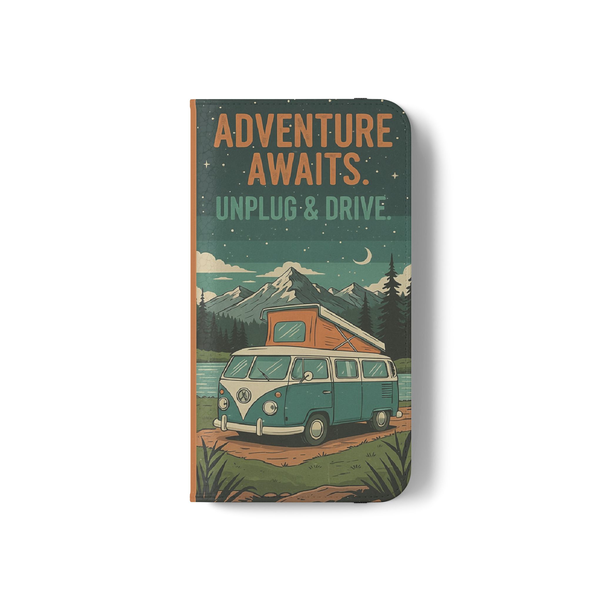 Flip Phone Case — "Adventure Awaits Unplug & Drive" Wallet Case