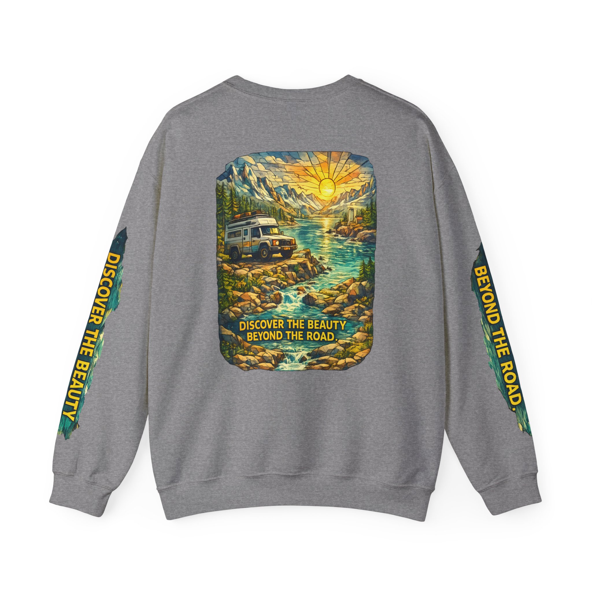 Unisex Heavy Blend™ Crewneck Sweatshirt — "Discover The Bieuty Beyond The Road" Design Cubic-Line