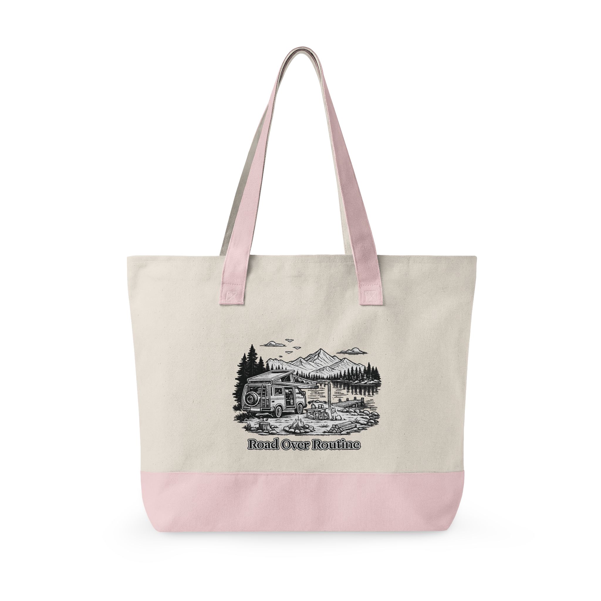 Zippered Canvas Tote — "Road Over Routine" (Design Minimal-Line)