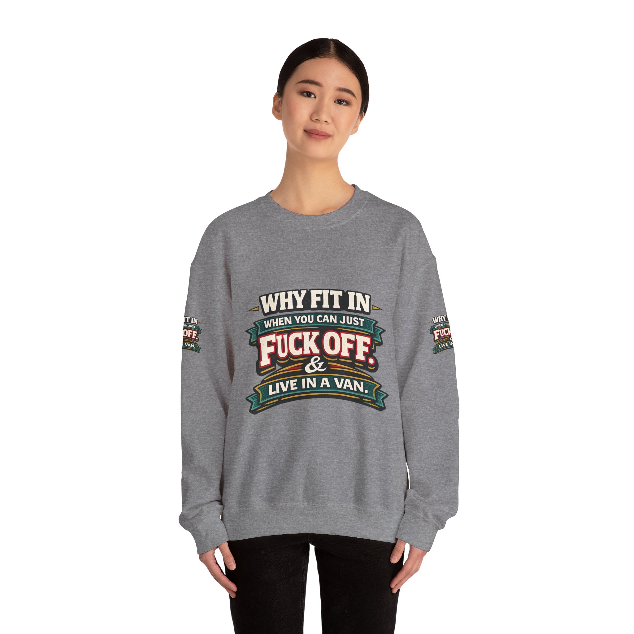 Unisex Heavy Blend™ Crewneck Sweatshirt — "Why Fit In" Design F**K-Line