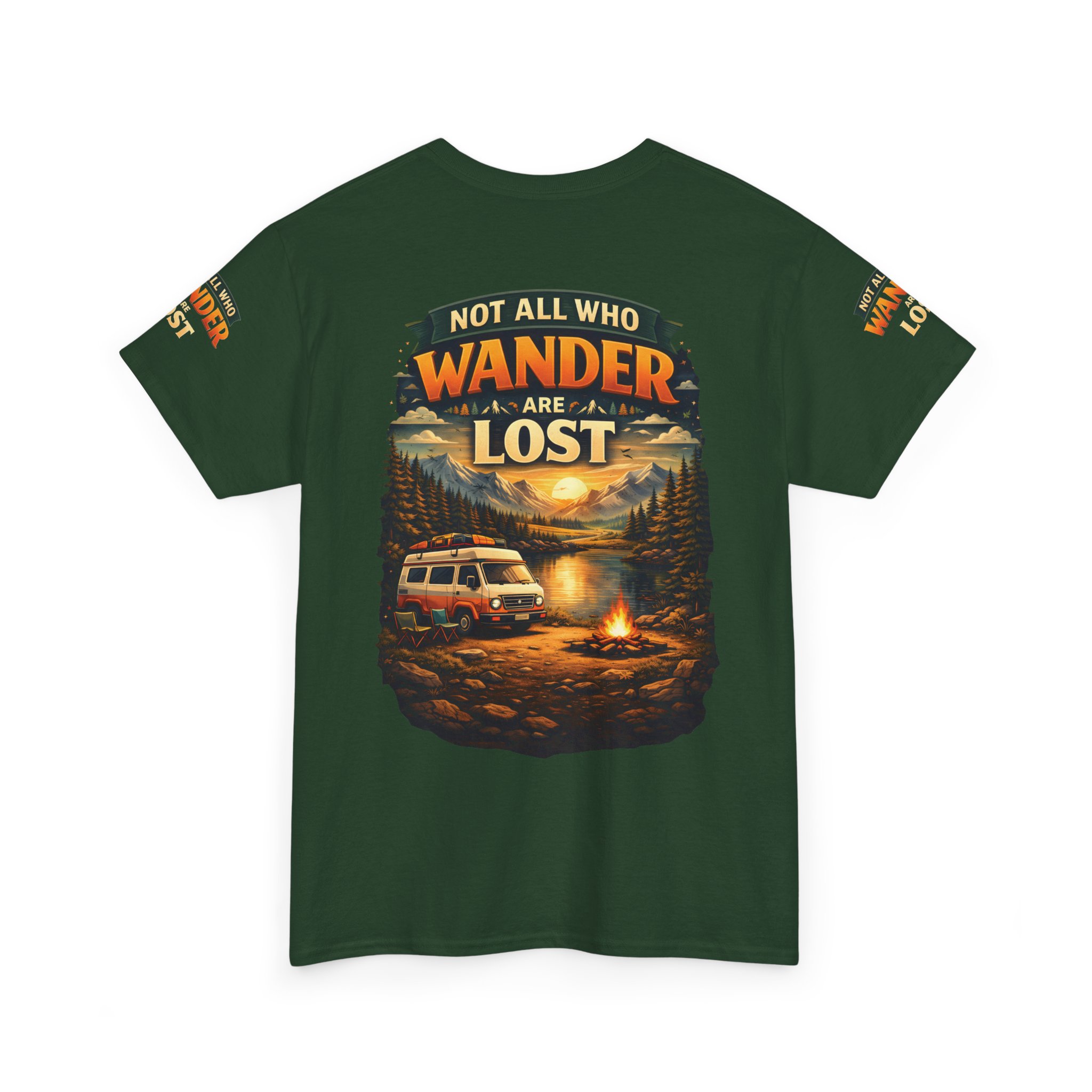 Unisex Heavy Cotton Tee — "Not All Who Wander Are Lost" Design Scenic-Line