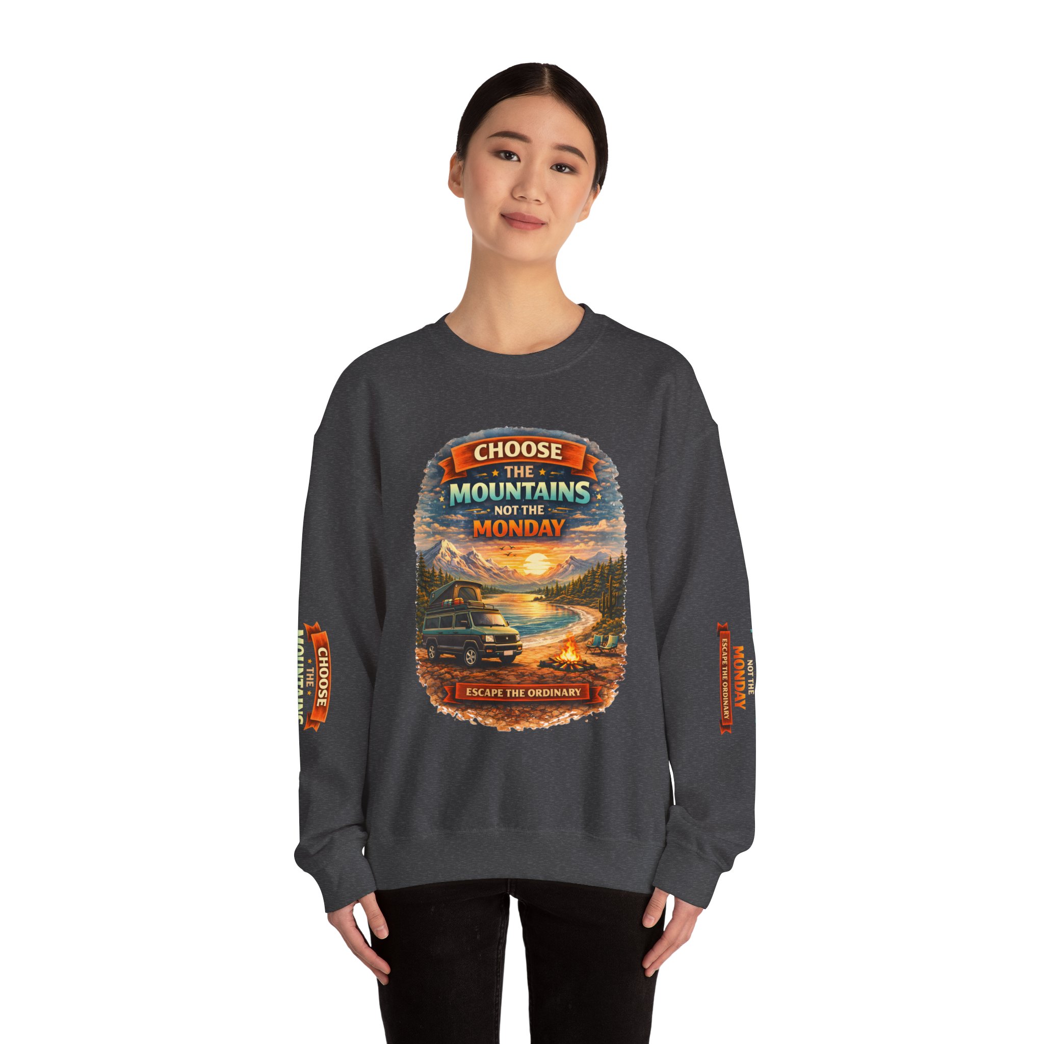 Unisex Heavy Blend™ Crewneck Sweatshirt — "Choose The Mountens" Design Scenic-Line
