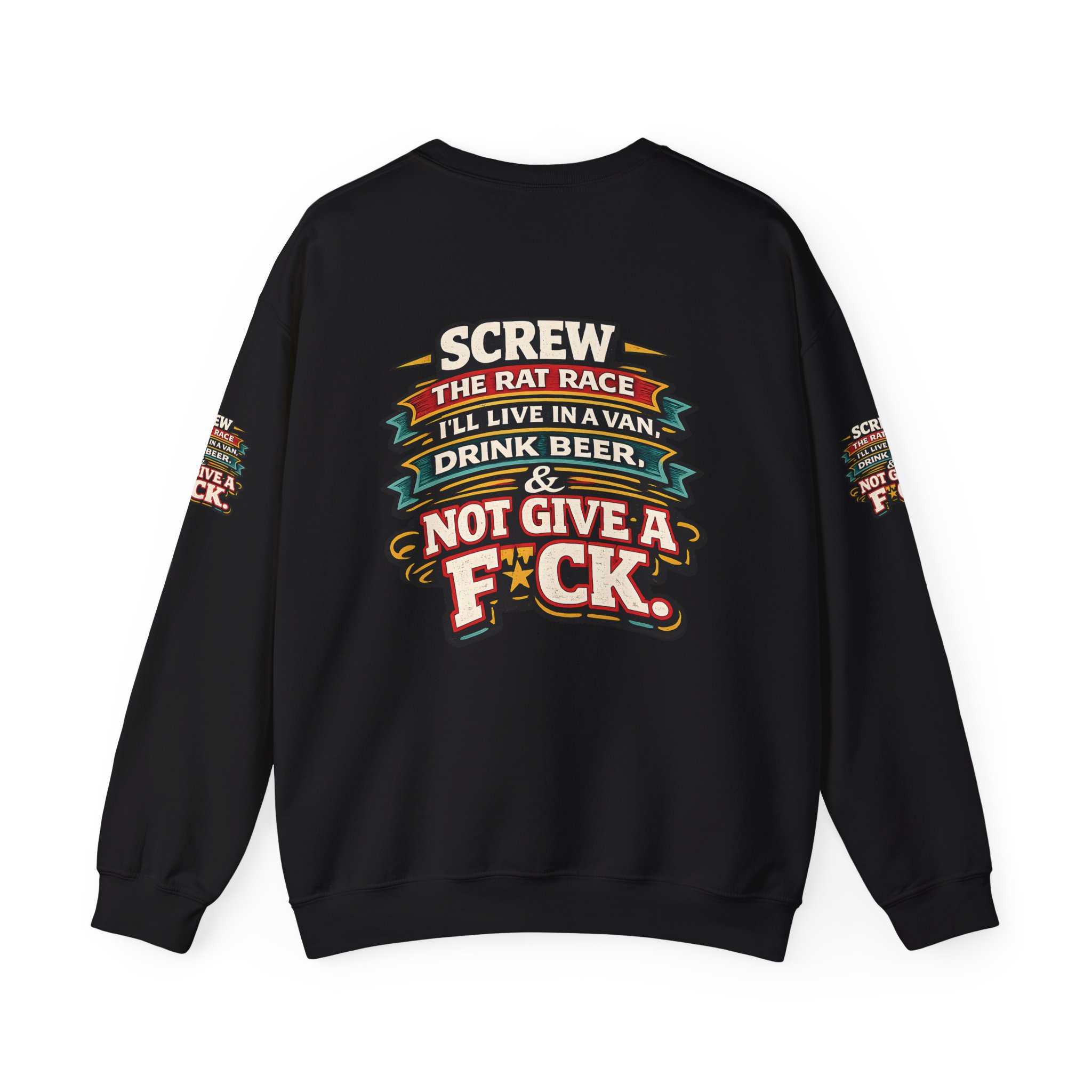 Unisex Heavy Blend™ Crewneck Sweatshirt — "Screw The Rat Race" Design F**K-Line