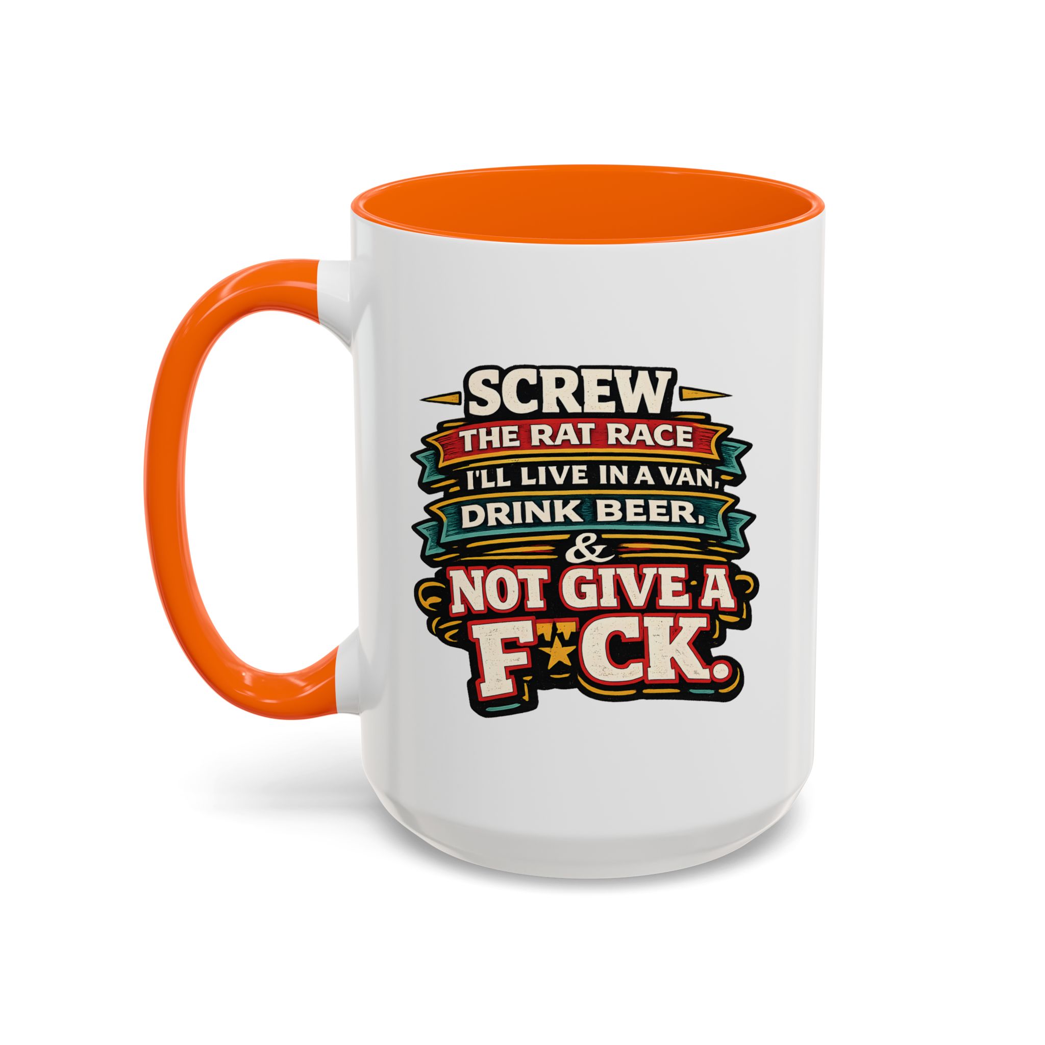 Accent Coffee Mug (11, 15oz) — "Screw The Rat Race" Design F**K-Line