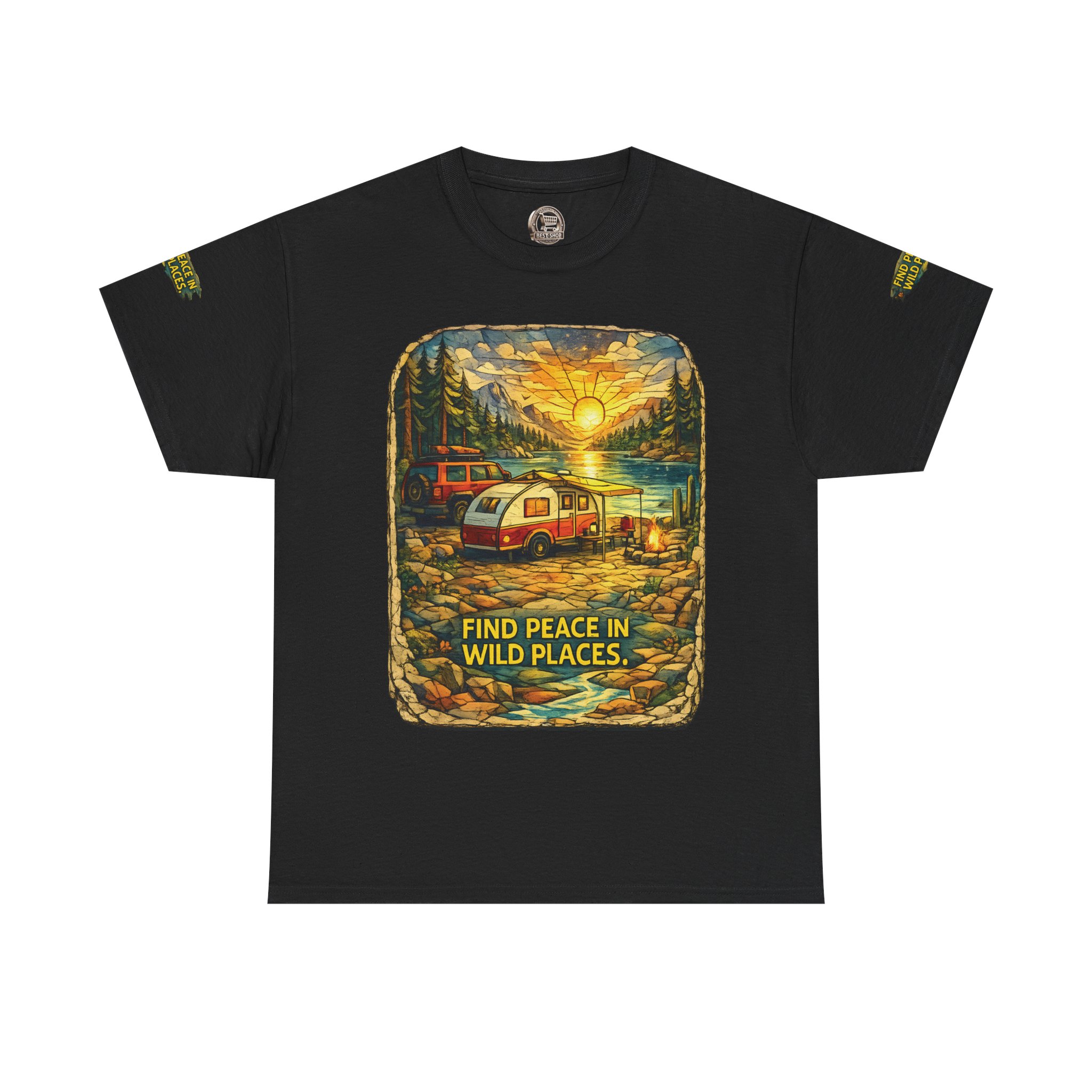 Unisex Heavy Cotton Tee — "Find Peace In Wild Places" Design Cubic-Line