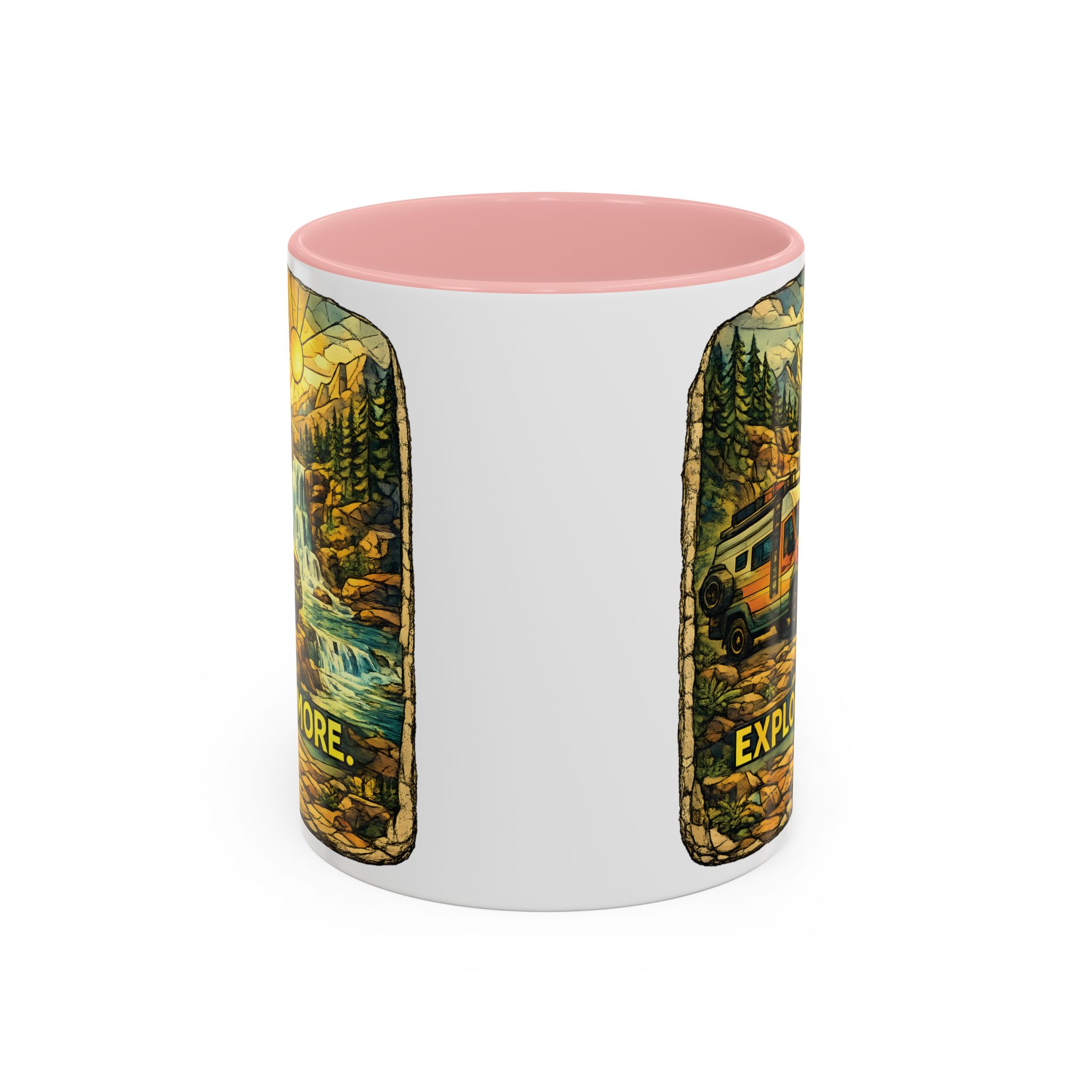 Accent Coffee Mug (11, 15oz) — "Explore More" Design Cubic-Line