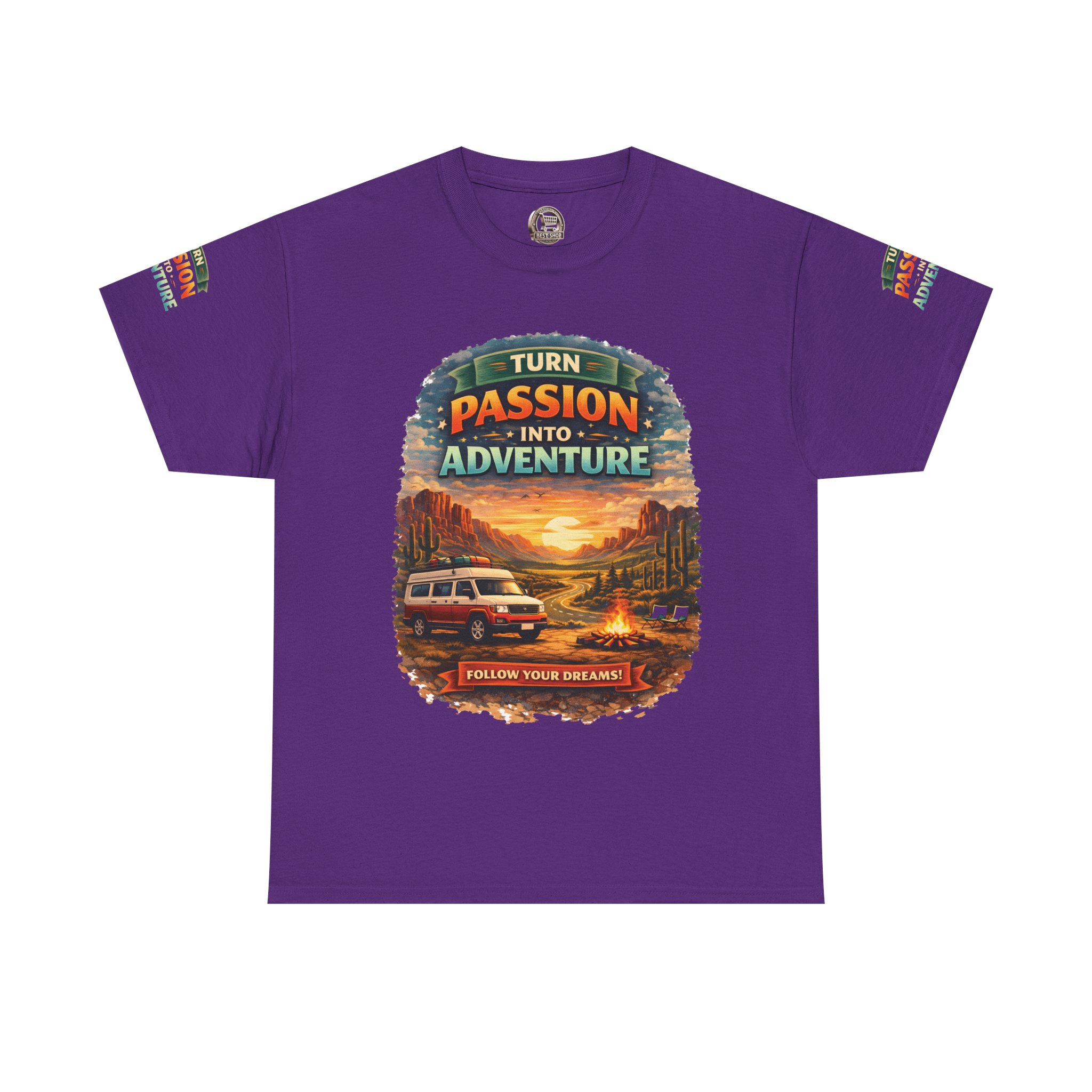 Unisex Heavy Cotton Tee — "Turn Passion Into Adventure" Design Scenic-Line