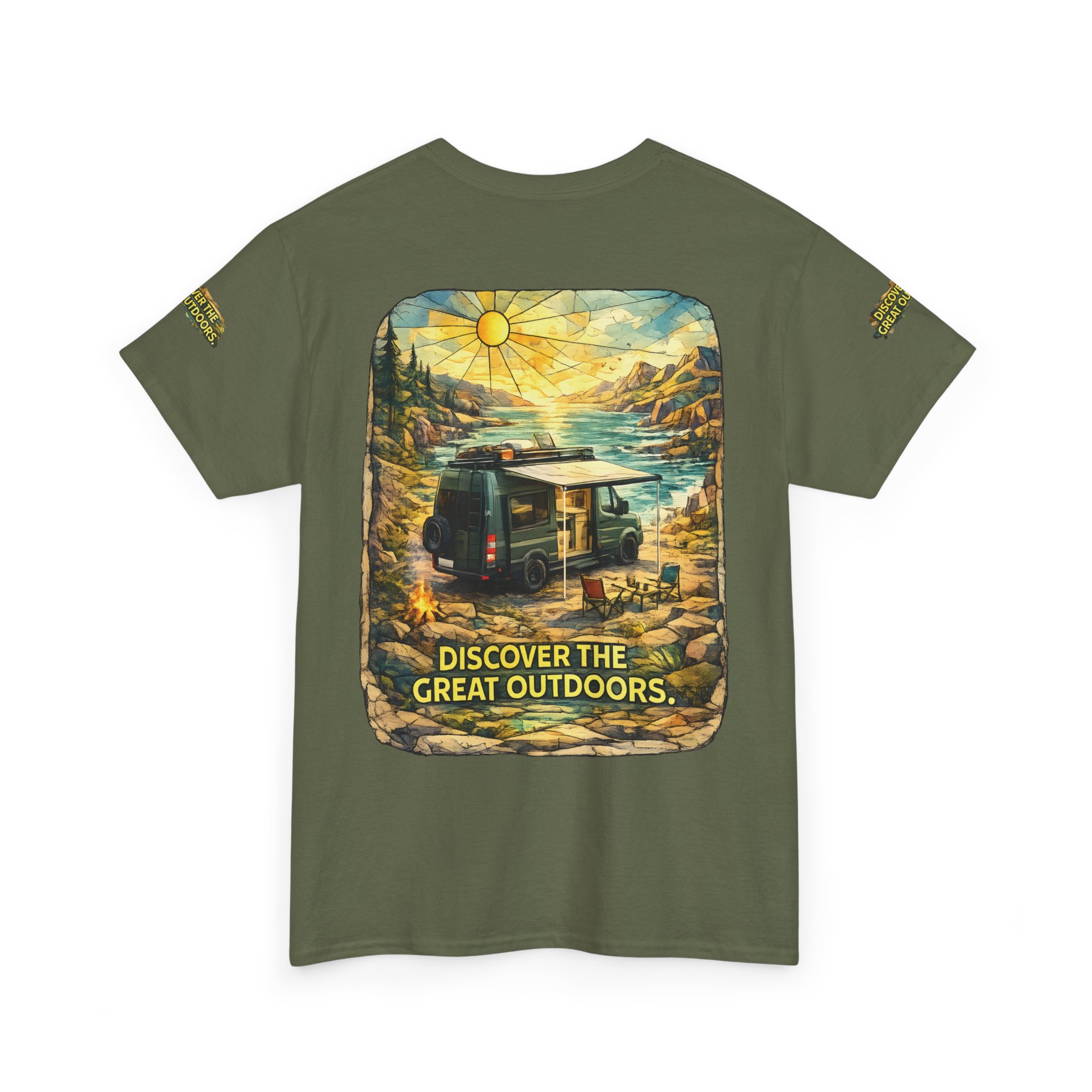 Unisex Heavy Cotton Tee — "Discover The Great Outdoors" Design Cubic-Line