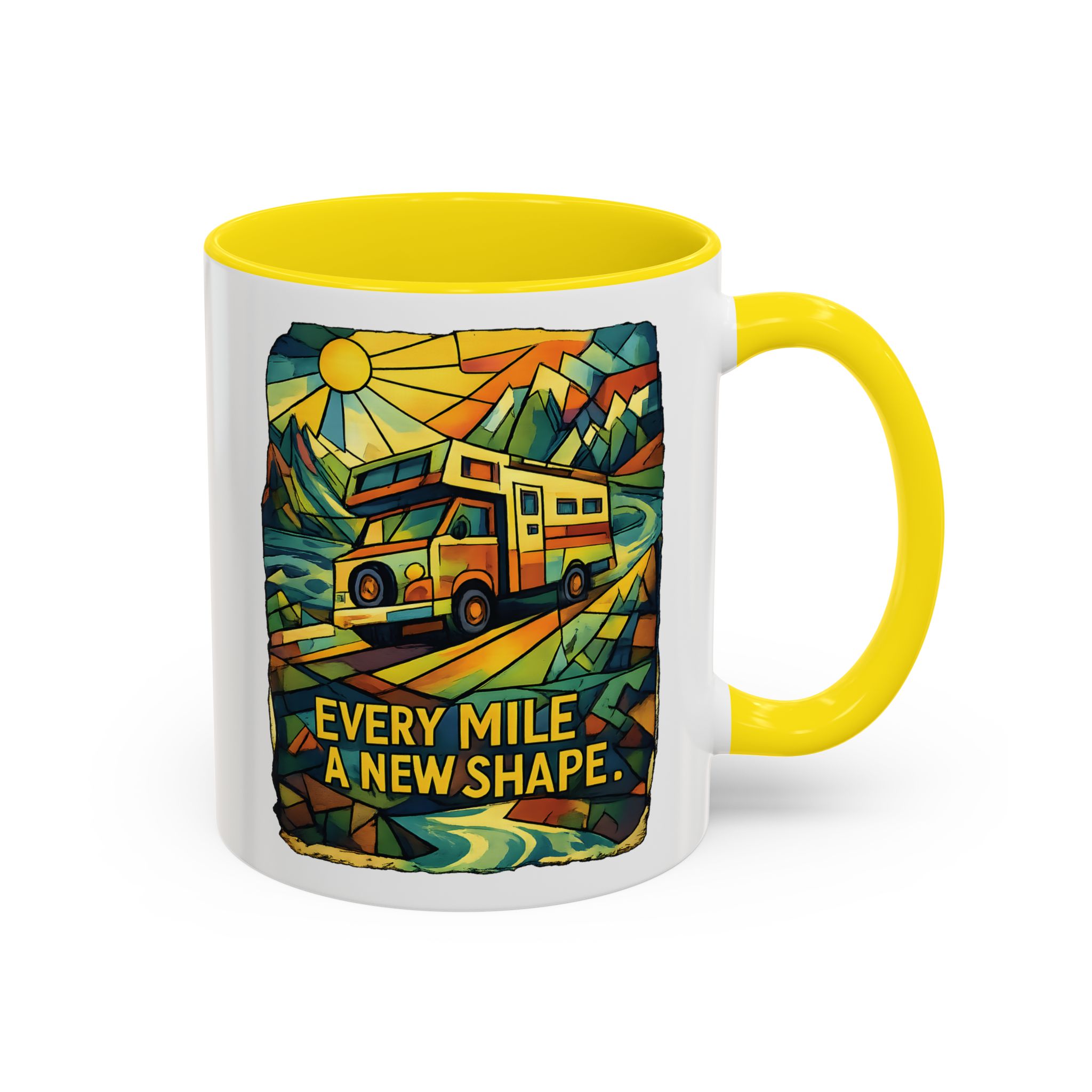4473533121705973519_2048.jpeg Accent Coffee Mug (11, 15oz) — "Every Mile A New Shape" Design Cubic-Line