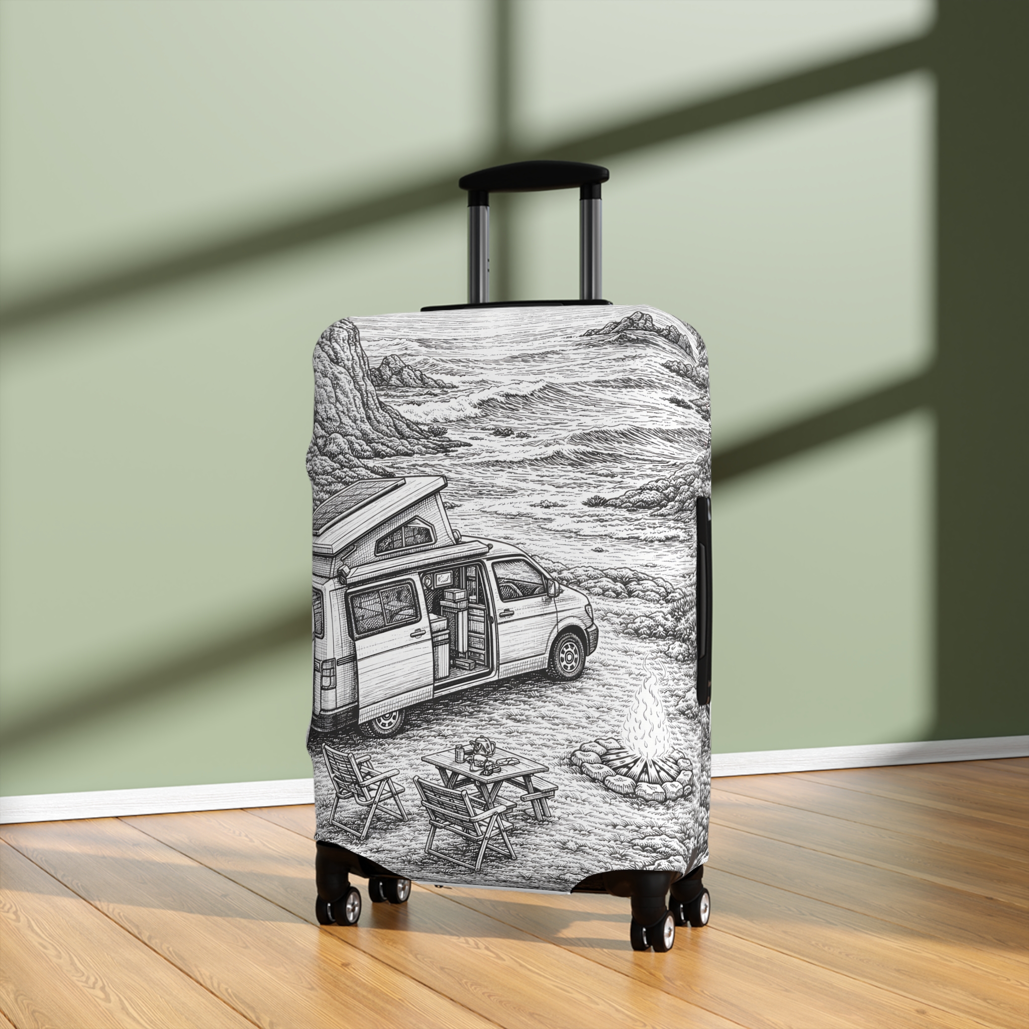 4478613203216293654_2048.jpeg Luggage Cover — Adventure Camper Sketch Travel Suitcase