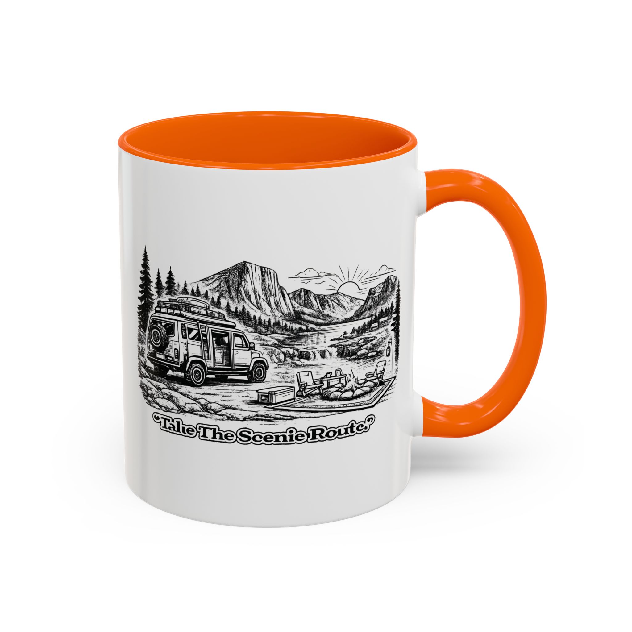 Accent Coffee Mug (11, 15oz) — "Take The Scenic Route" Design Minimal-Line
