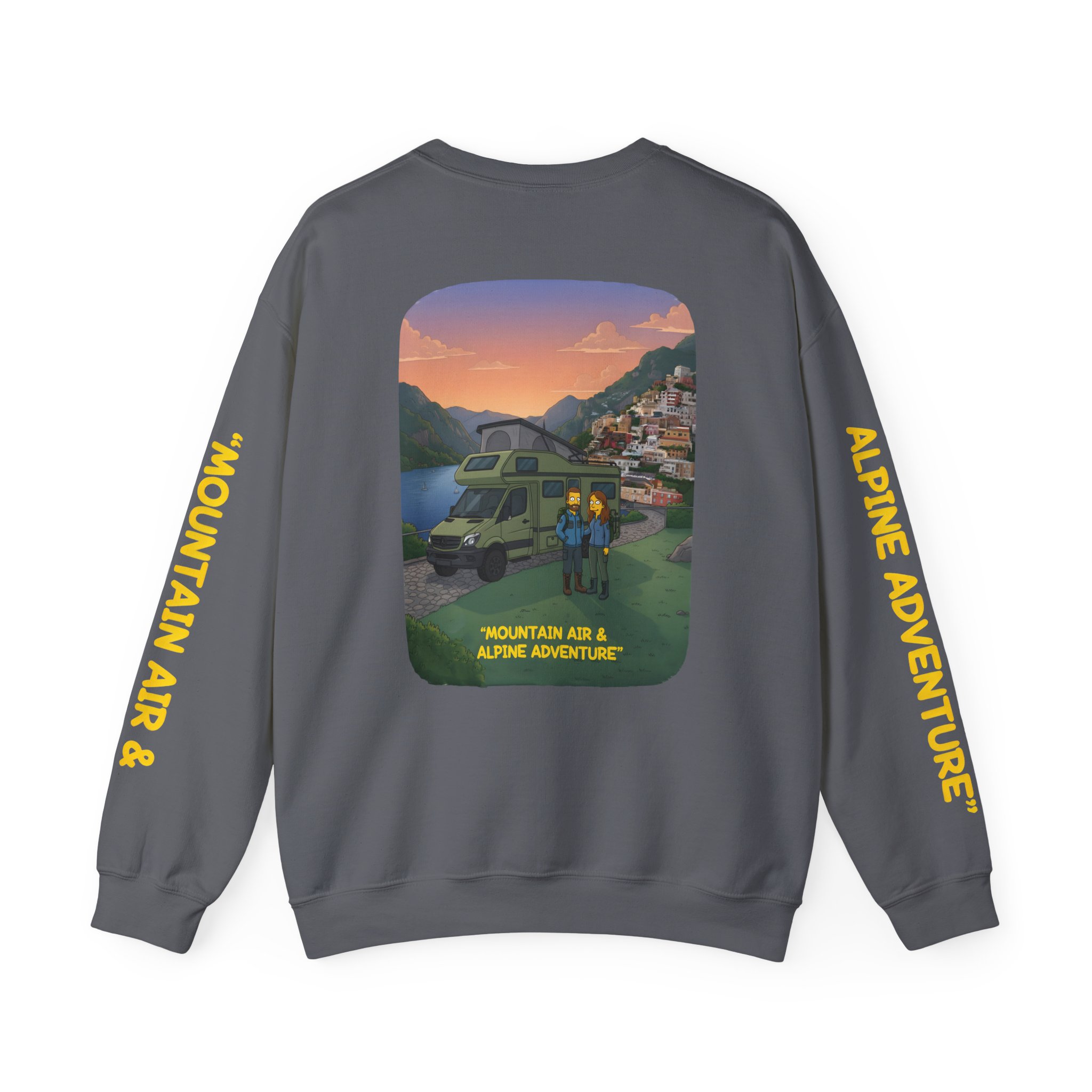 Unisex Heavy Blend™ Crewneck Sweatshirt — "Mountain Air And Alpine Adventure"" Design Sitcom-Line