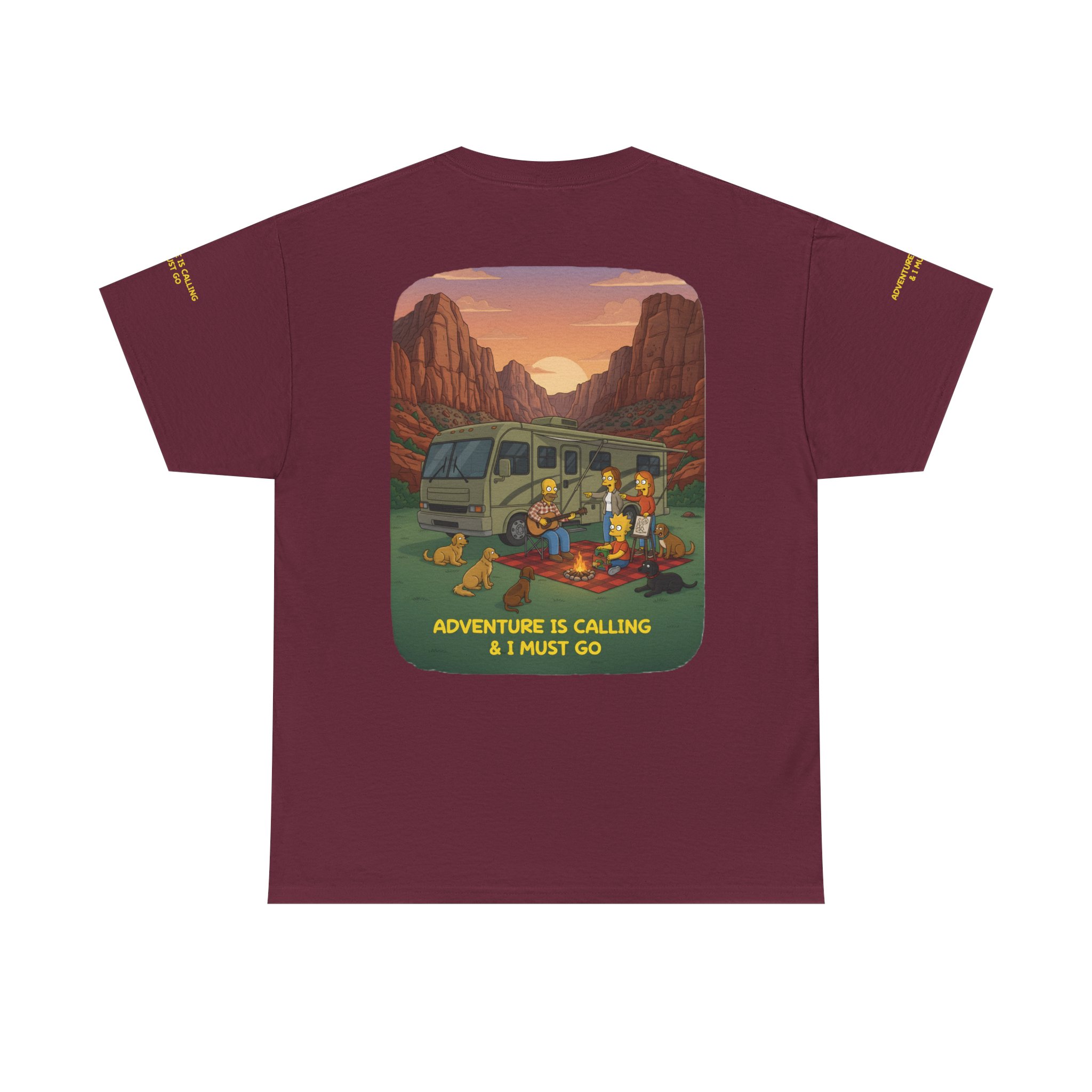 Unisex Heavy Cotton Tee — "Adventure Is Calling-I Must Go" Design Sitcom-Line