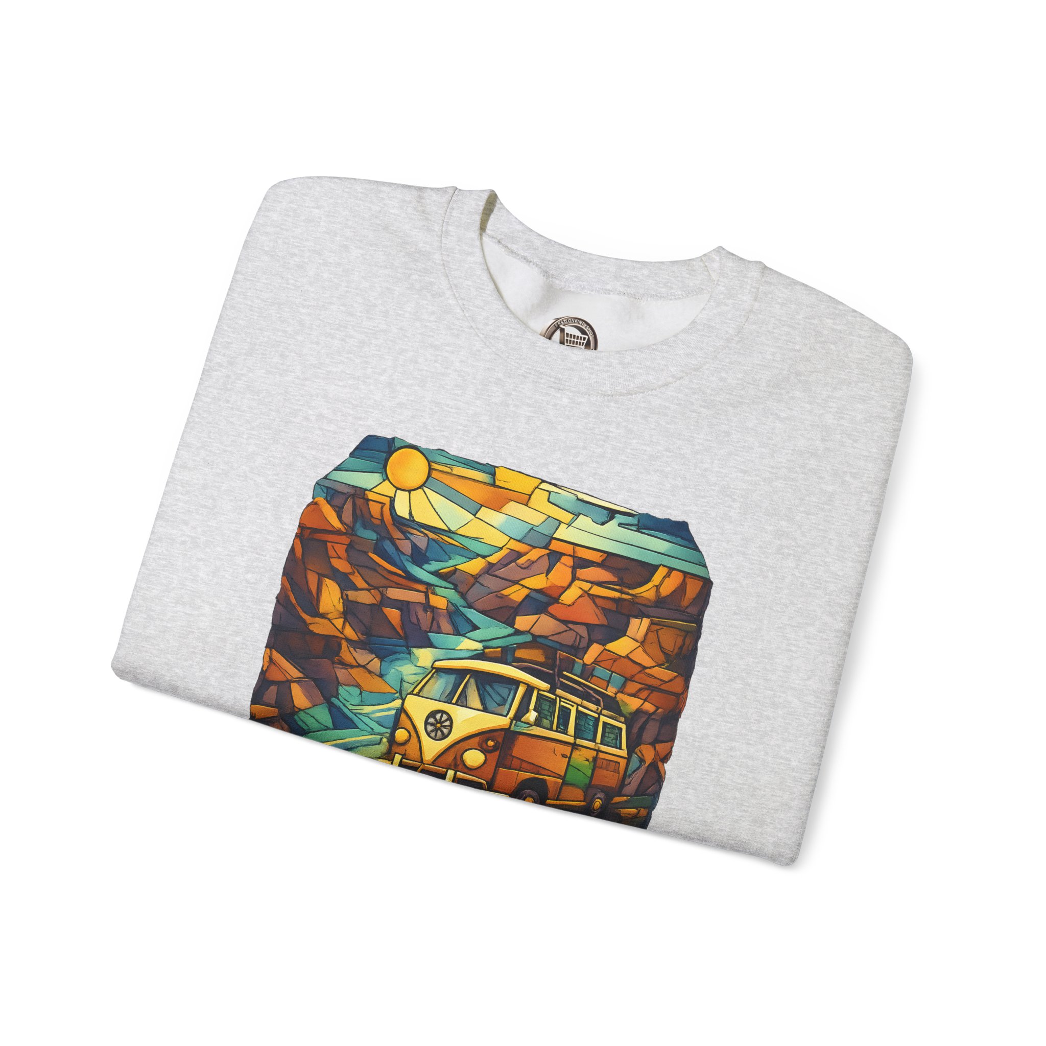 Unisex Heavy Blend™ Crewneck Sweatshirt — "The Road Is A Fragmented Landscape" Design Cubic-Line