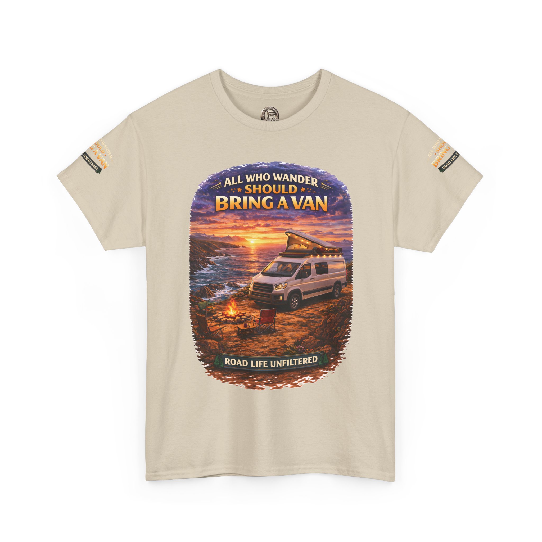 Unisex Heavy Cotton Tee — "All Who wander Should Bring A Van" Design Scenic-Line