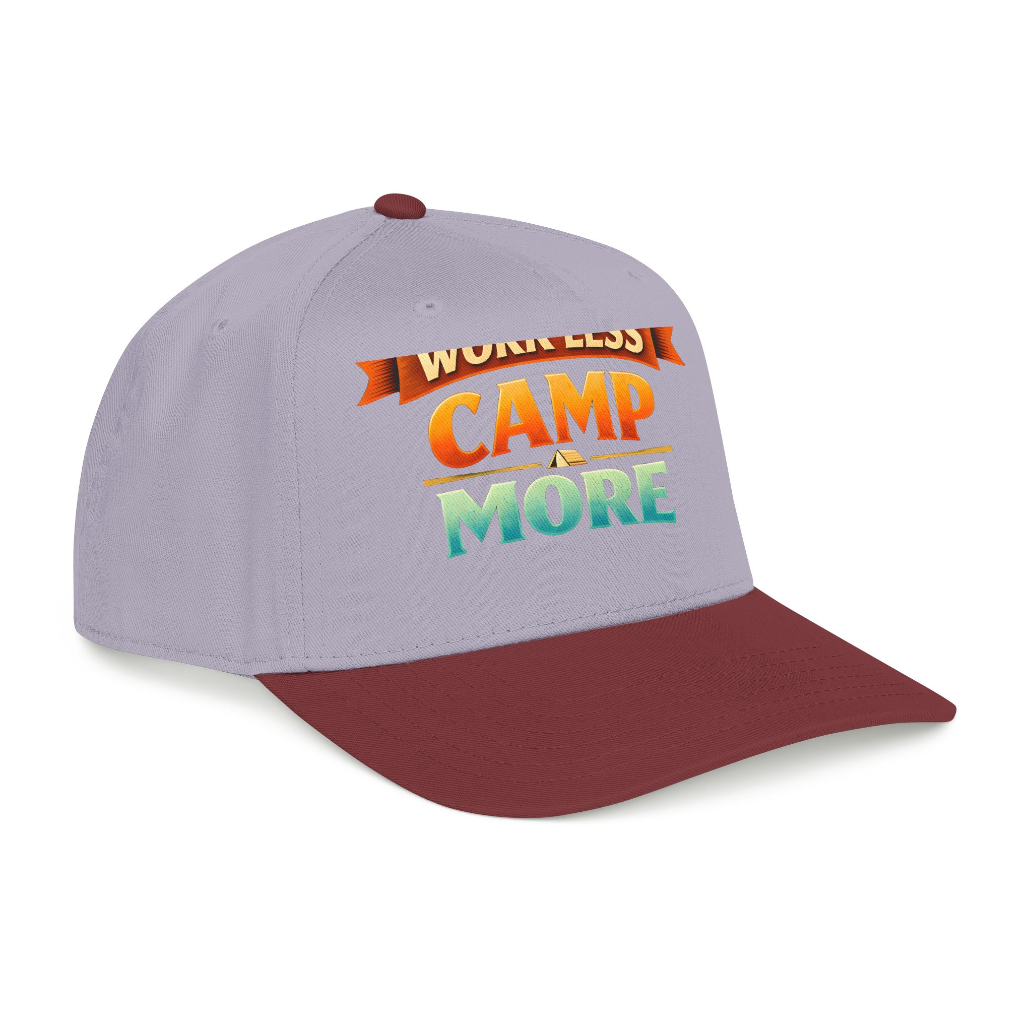 Baseball Cap - "Work Less-Camp More" Design Scenic-Line