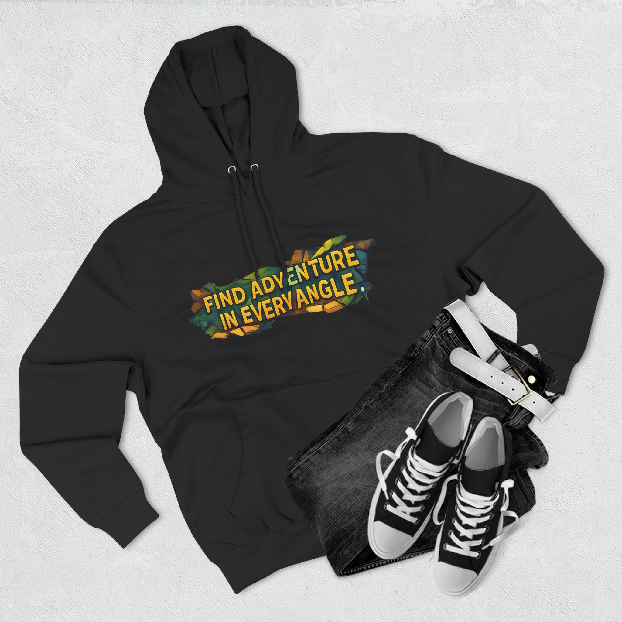 Three-Panel Fleece Hoodie - "Find Adventure In Every Corner" Design Cubic-Line