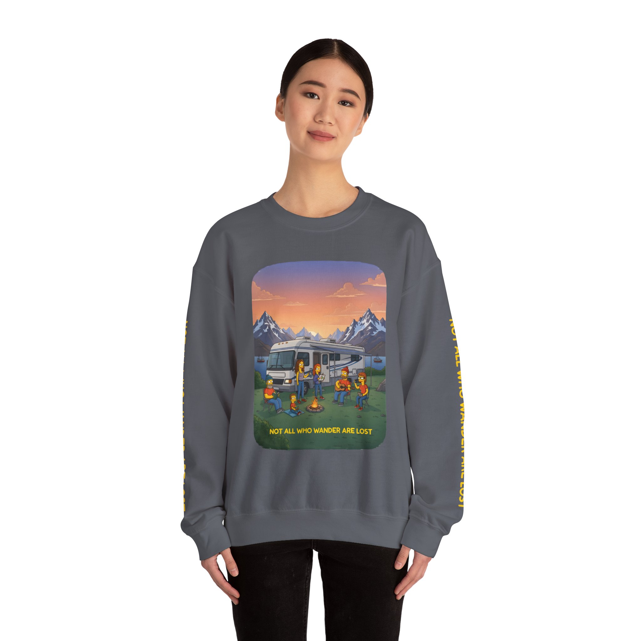 Unisex Heavy Blend™ Crewneck Sweatshirt — "Not All Who Wander Are Lost" Design Sitcom-Line